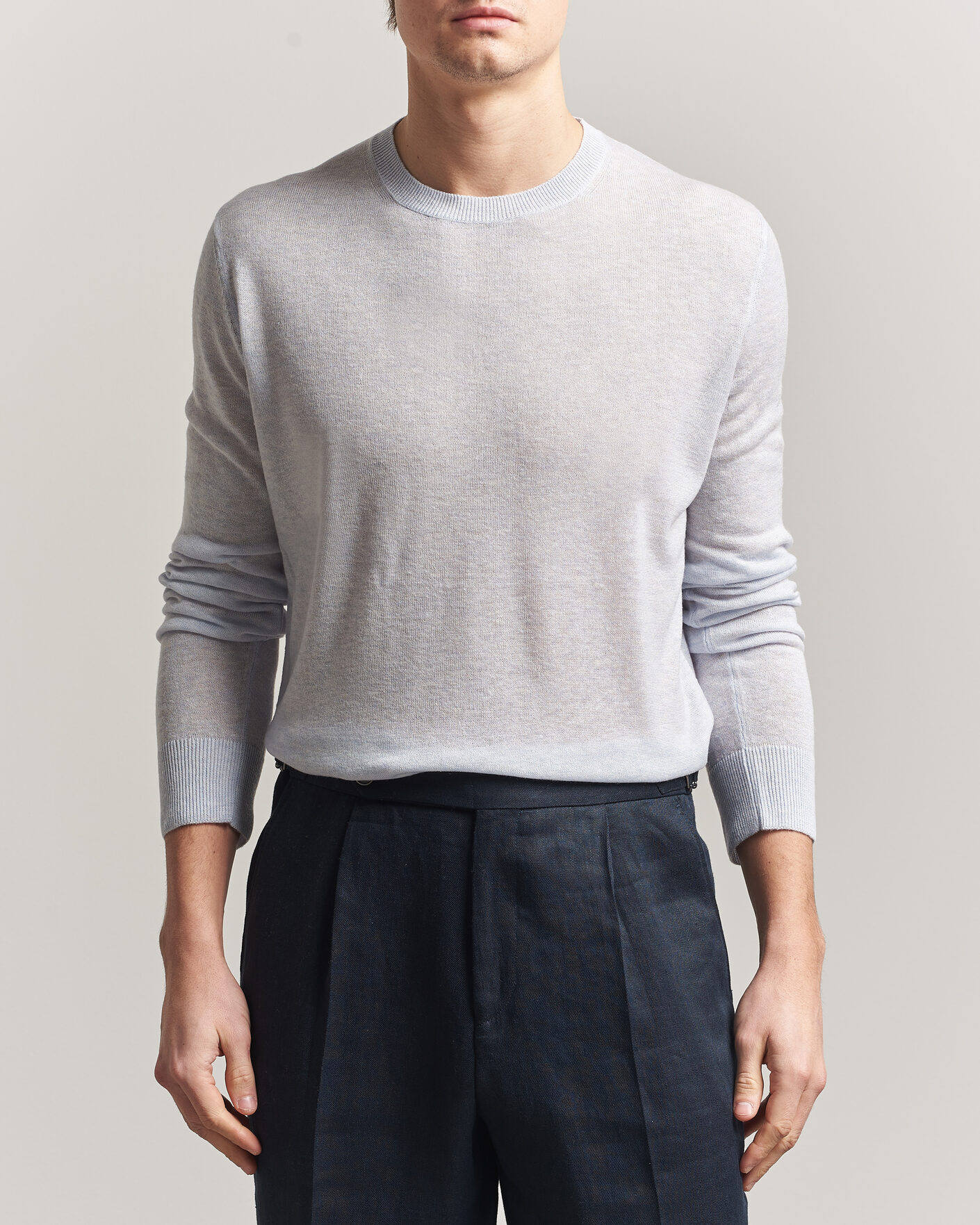 Herre | Trøjer | Piacenza Cashmere | Soft Silk/Cashmere Crew Neck Sky Blue