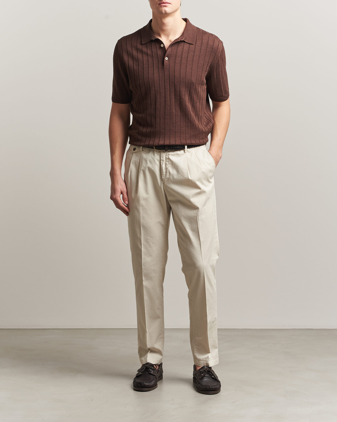 Herre | Polotrøjer | Boglioli | Short Sleeve Knitted Rib Polo Brown