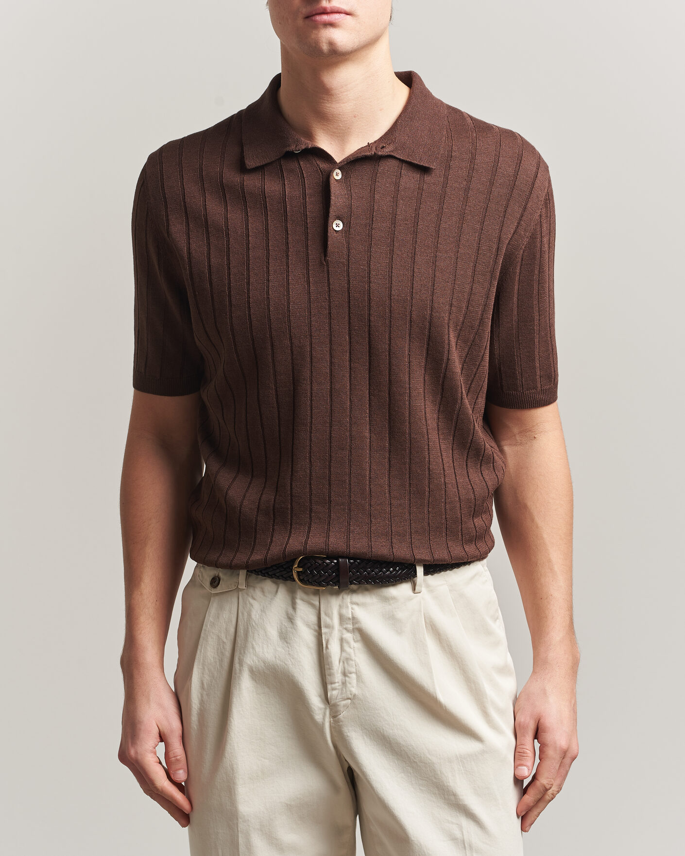 Herre | Polotrøjer | Boglioli | Short Sleeve Knitted Rib Polo Brown