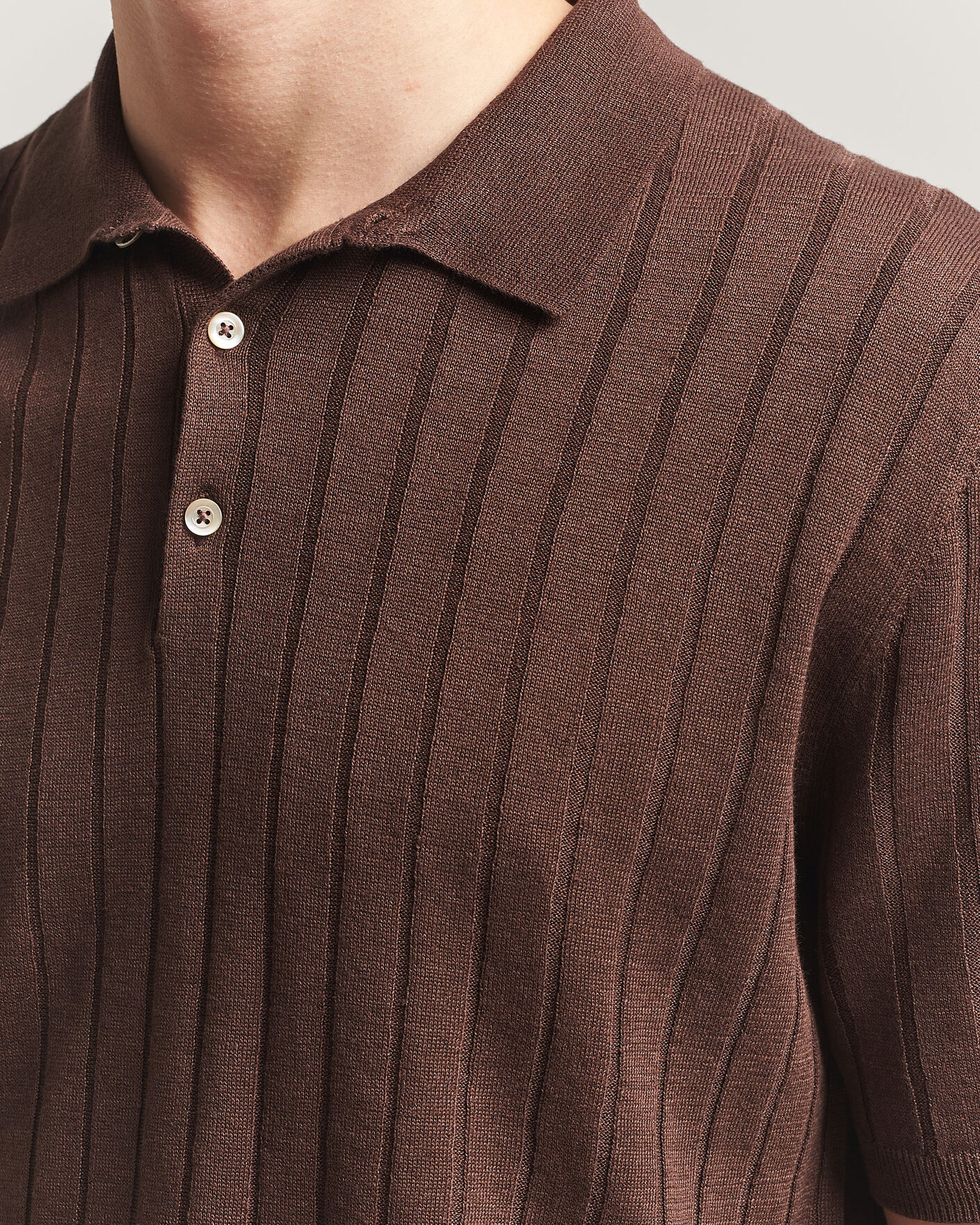 Herre | Polotrøjer | Boglioli | Short Sleeve Knitted Rib Polo Brown