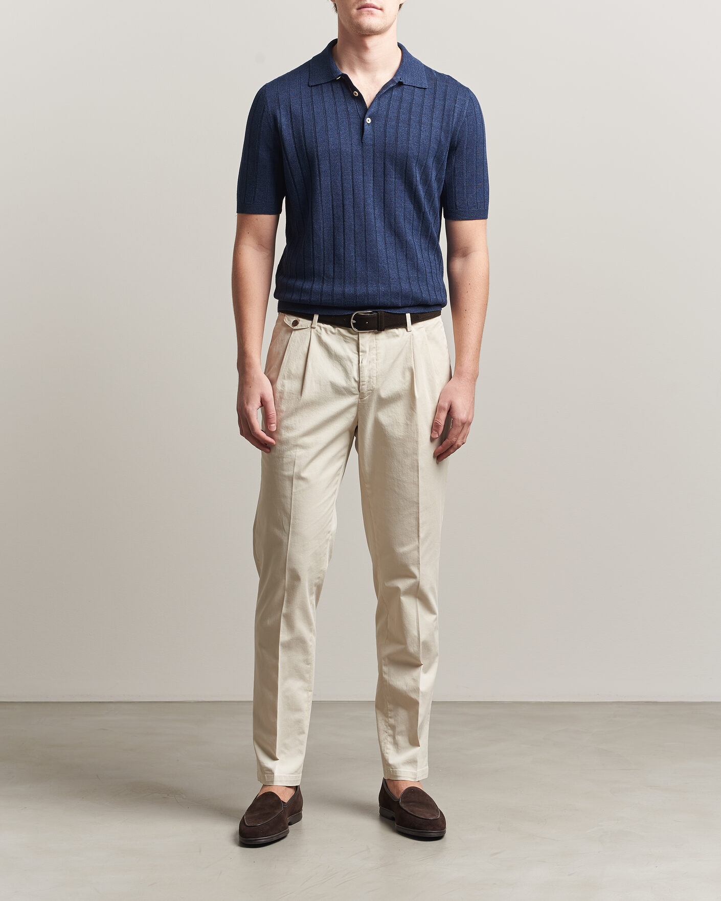 Herre | Polotrøjer | Boglioli | Short Sleeve Knitted Rib Polo Navy