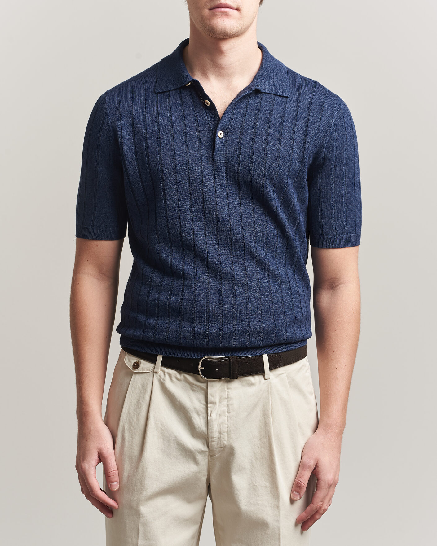 Herre | Polotrøjer | Boglioli | Short Sleeve Knitted Rib Polo Navy