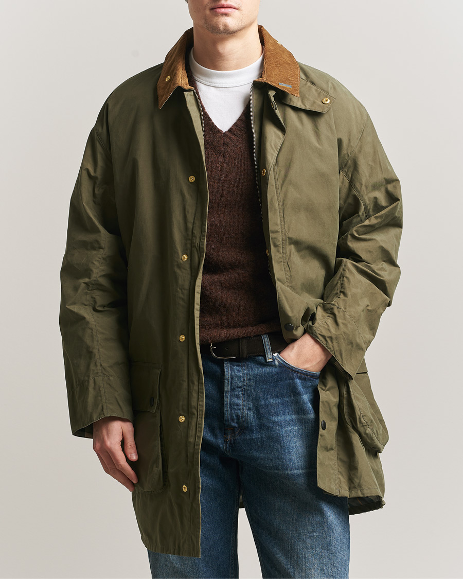 Barbour Heritage Burghley OS Wax Coat Sage - CareOfCarl.dk