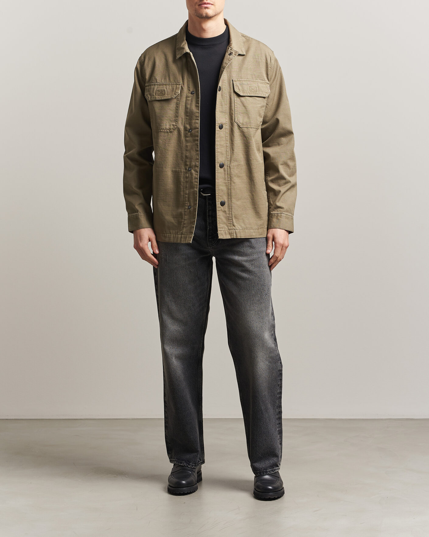 Herre | Skjorter | Barbour Lifestyle | Draftmen Cotton Slub Overshirt Grey Olive