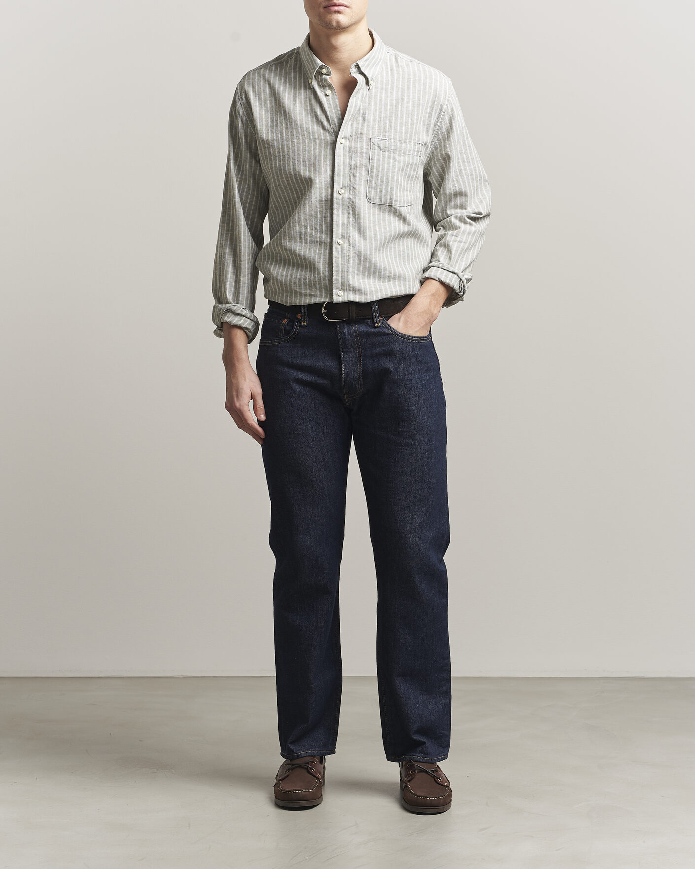 Herre | Skjorter | Barbour Lifestyle | Nelson Striped Linen/Cotton Shirt Bleached Olive