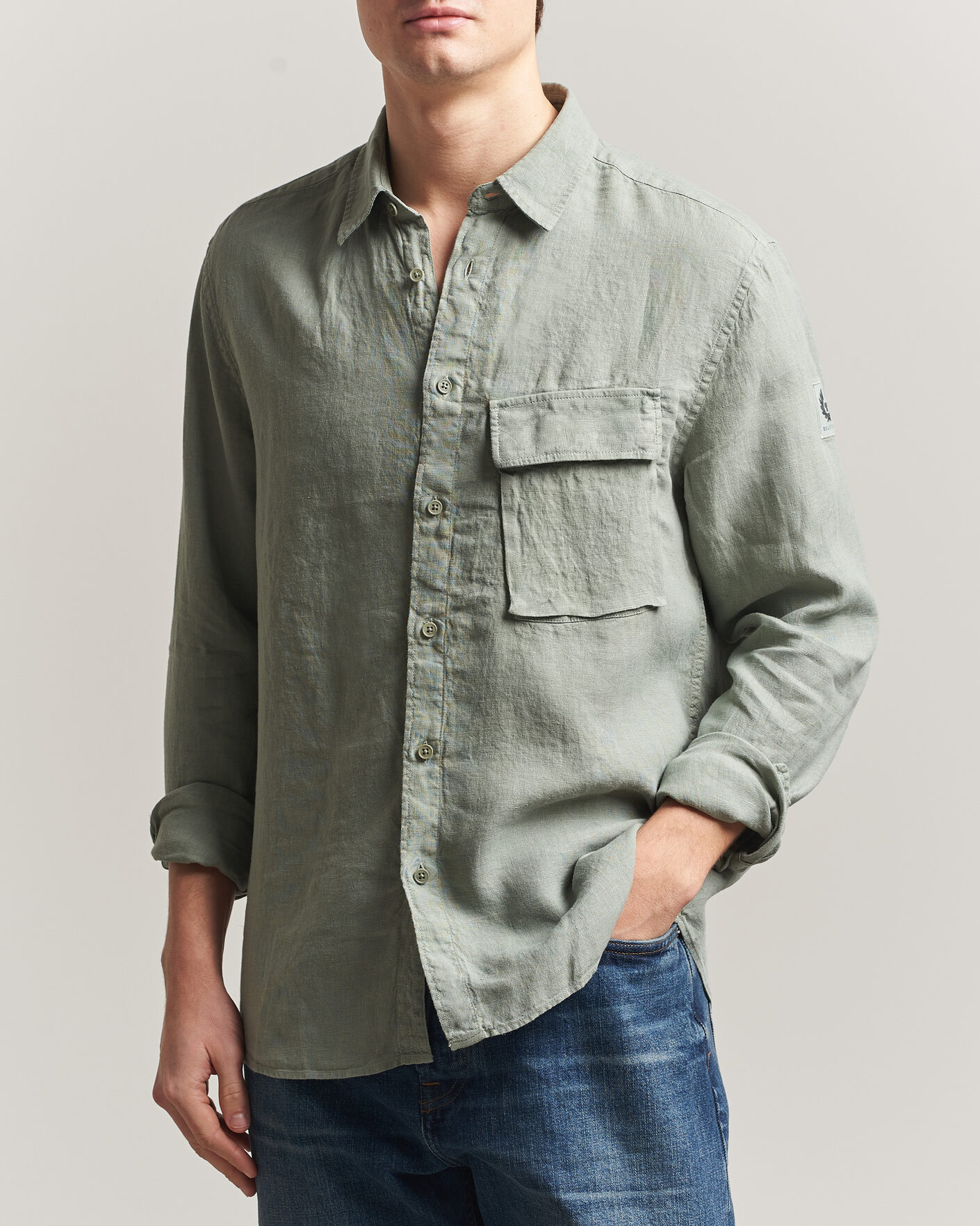 Herre | Skjorter | Belstaff | Scale Linen Shirt Lichen