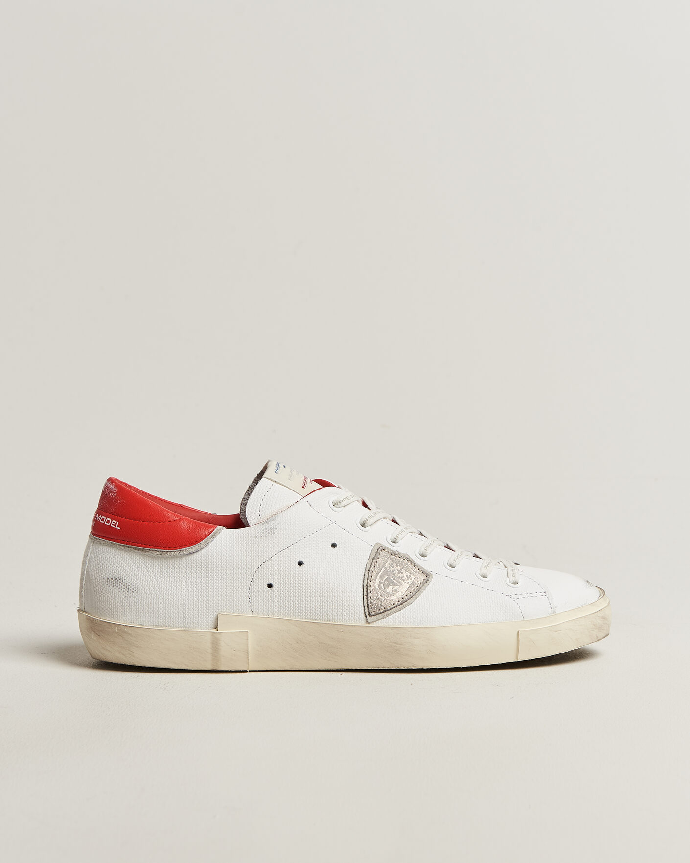 Herre | Sneakers | Philippe Model | PRSX Low Top Canvas Mix Sneaker White/Red