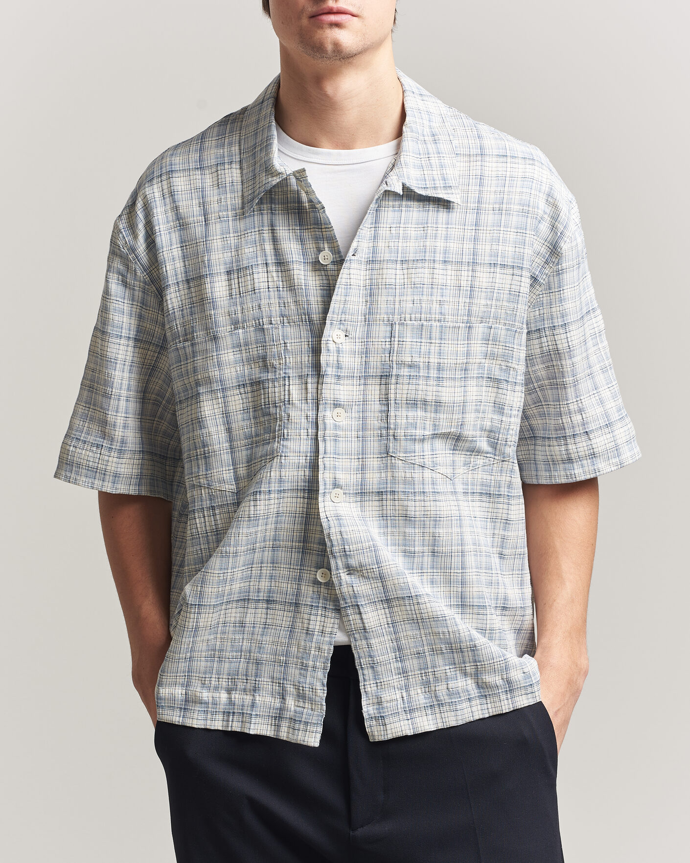 Herre | Skjorter | Sunflower | Adam Short Sleeve Shirt Light Blue Check