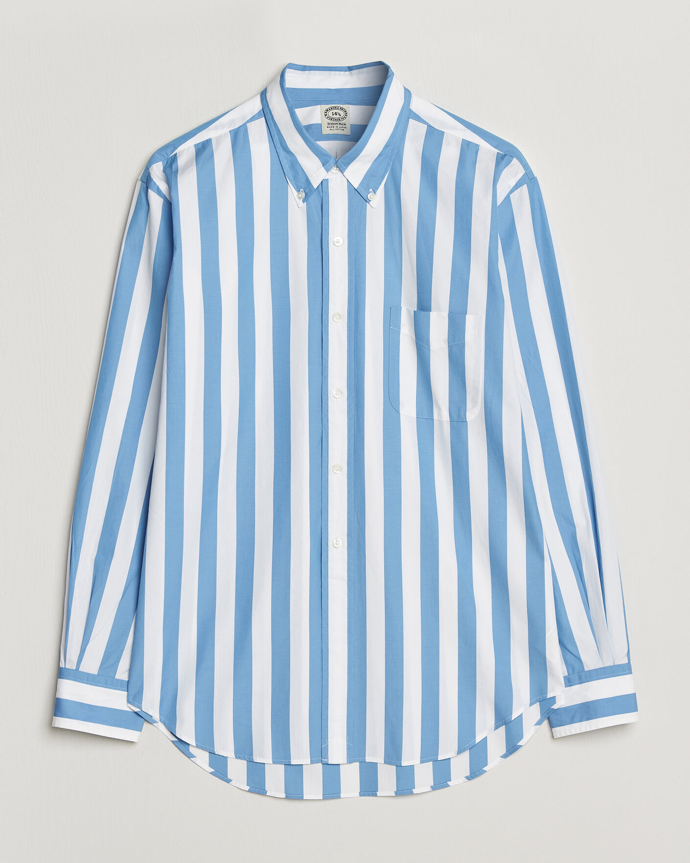 Herre | Skjorter | Kamakura Shirts | Vintage Ivy Button Down Shirt Bold Blue Stripe