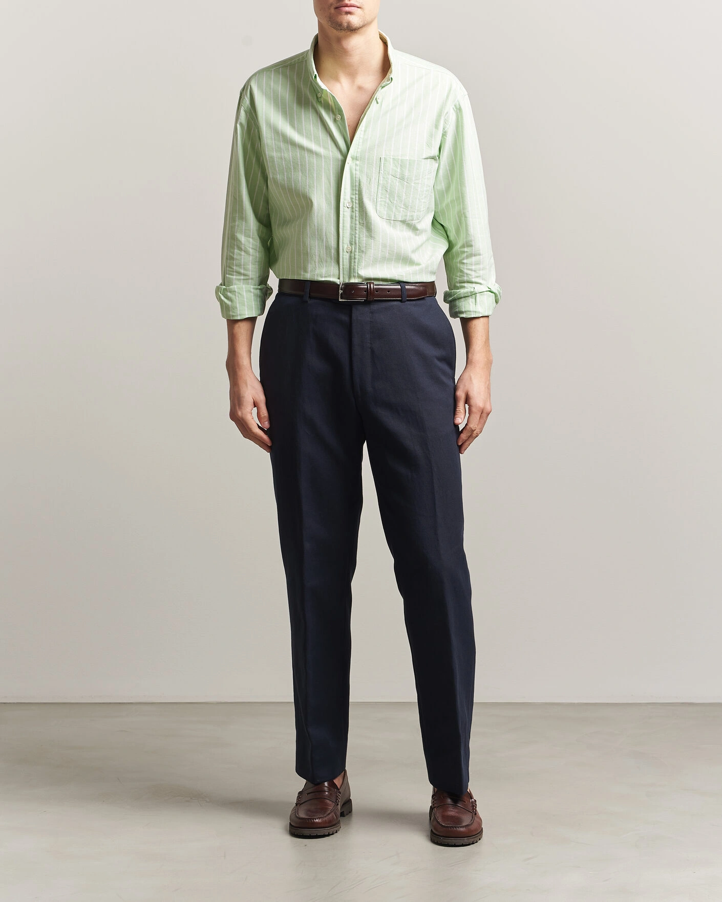 Herre | Skjorter | Kamakura Shirts | Vintage Ivy Oxford BD Shirt Green Blazer Stripe