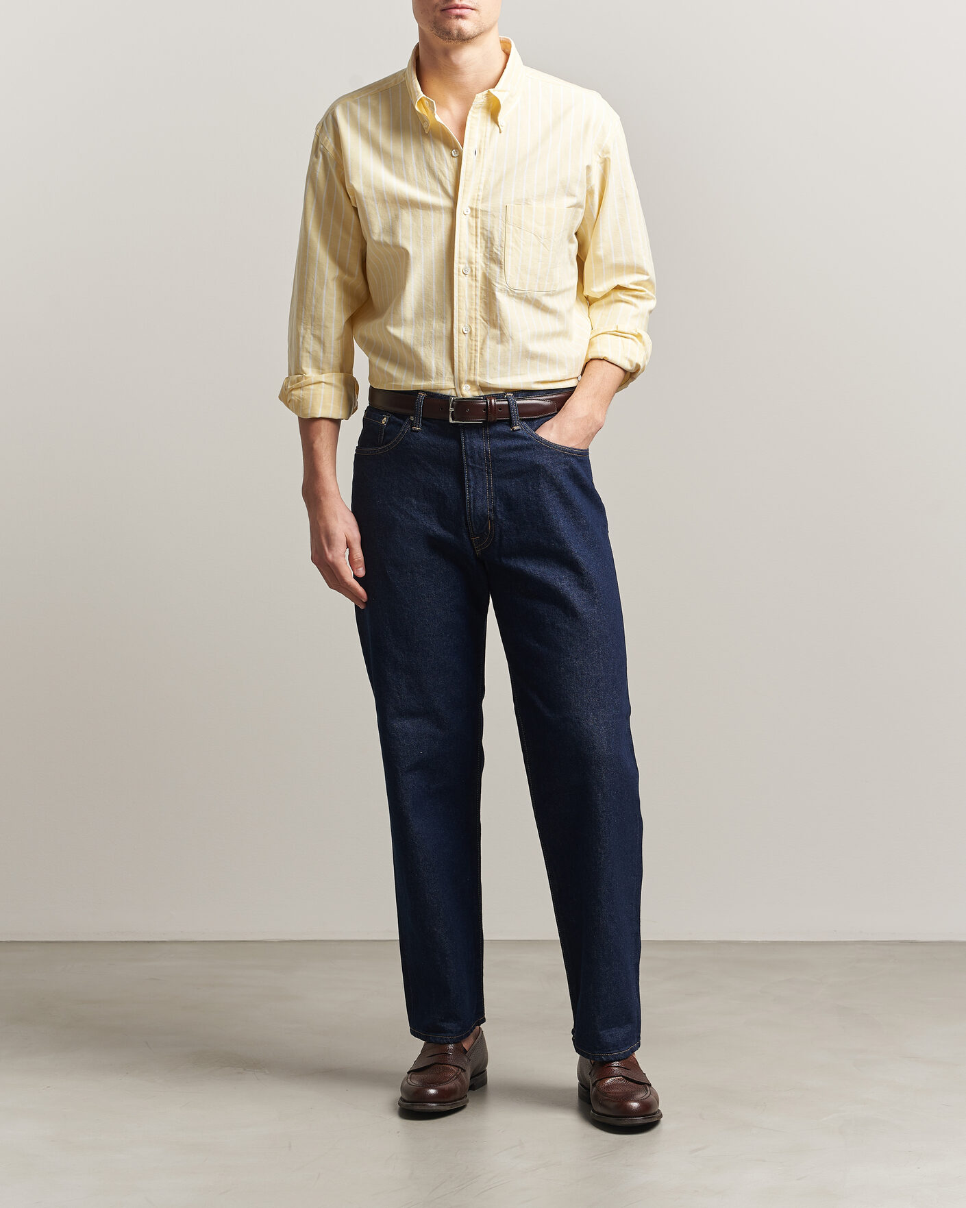 Herre | Skjorter | Kamakura Shirts | Vintage Ivy Oxford BD Shirt Yellow Blazer Stripe