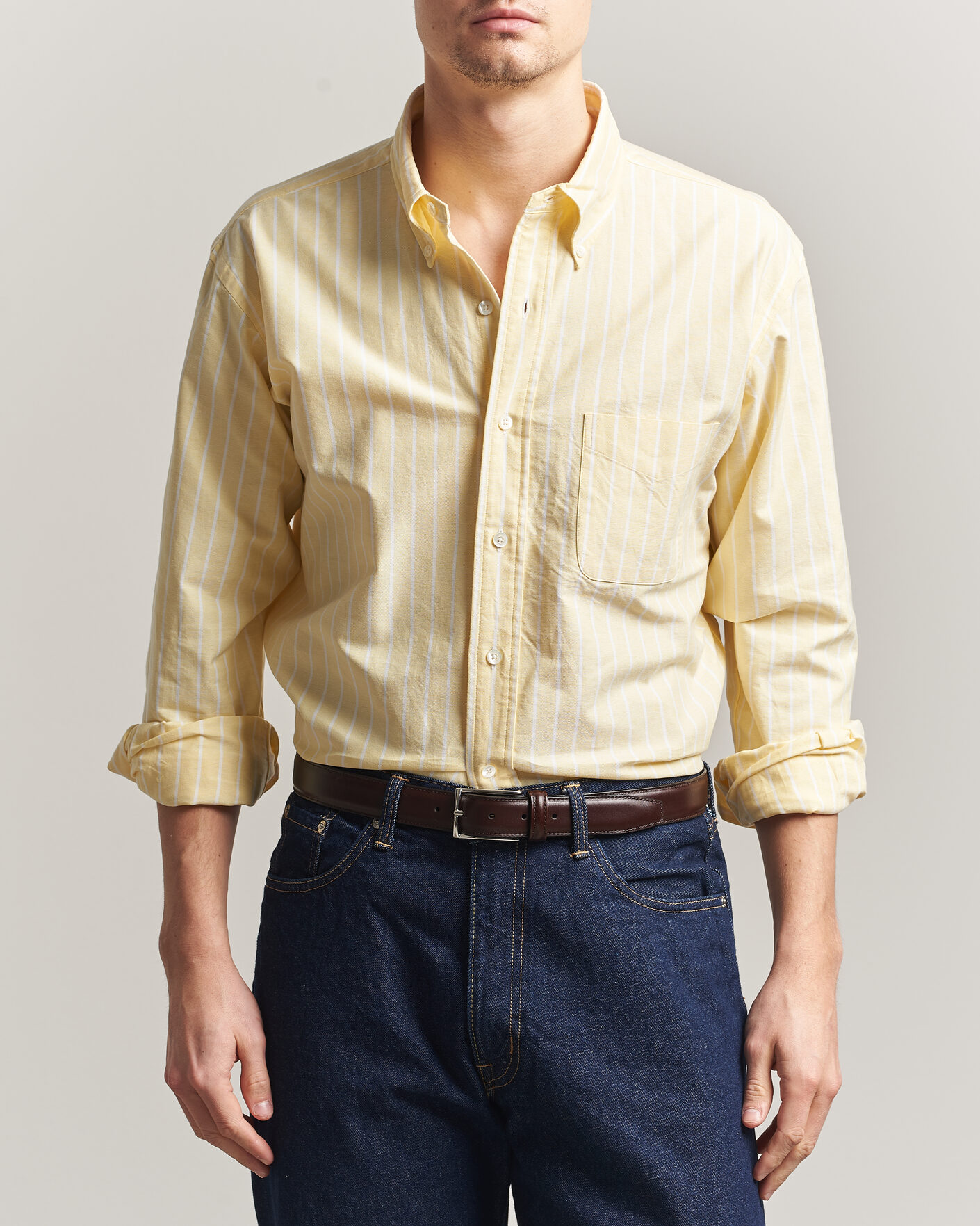 Herre | Skjorter | Kamakura Shirts | Vintage Ivy Oxford BD Shirt Yellow Blazer Stripe