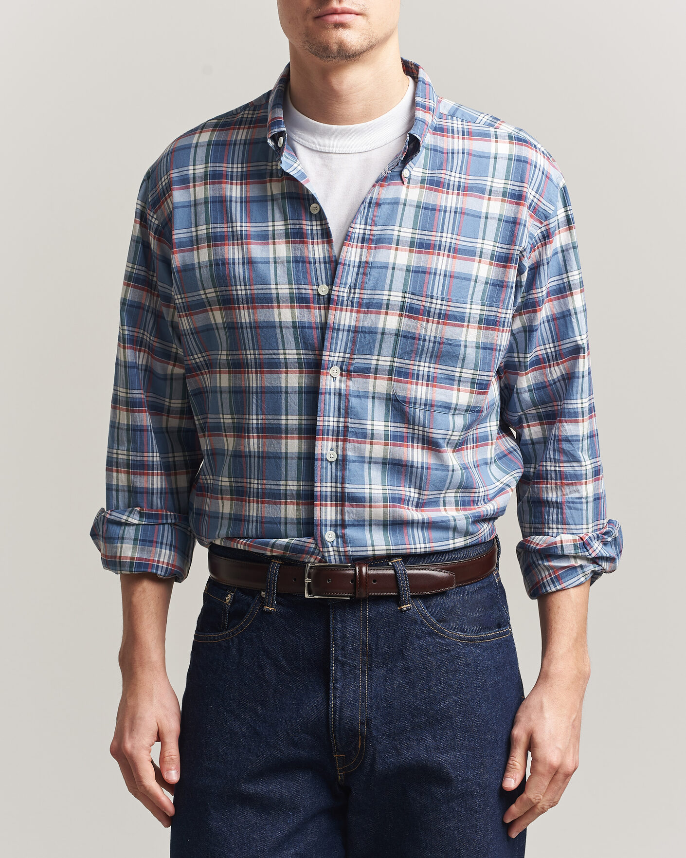 Herre | Skjorter | Kamakura Shirts | Vintage Ivy Button Down Shirt Blue Madras