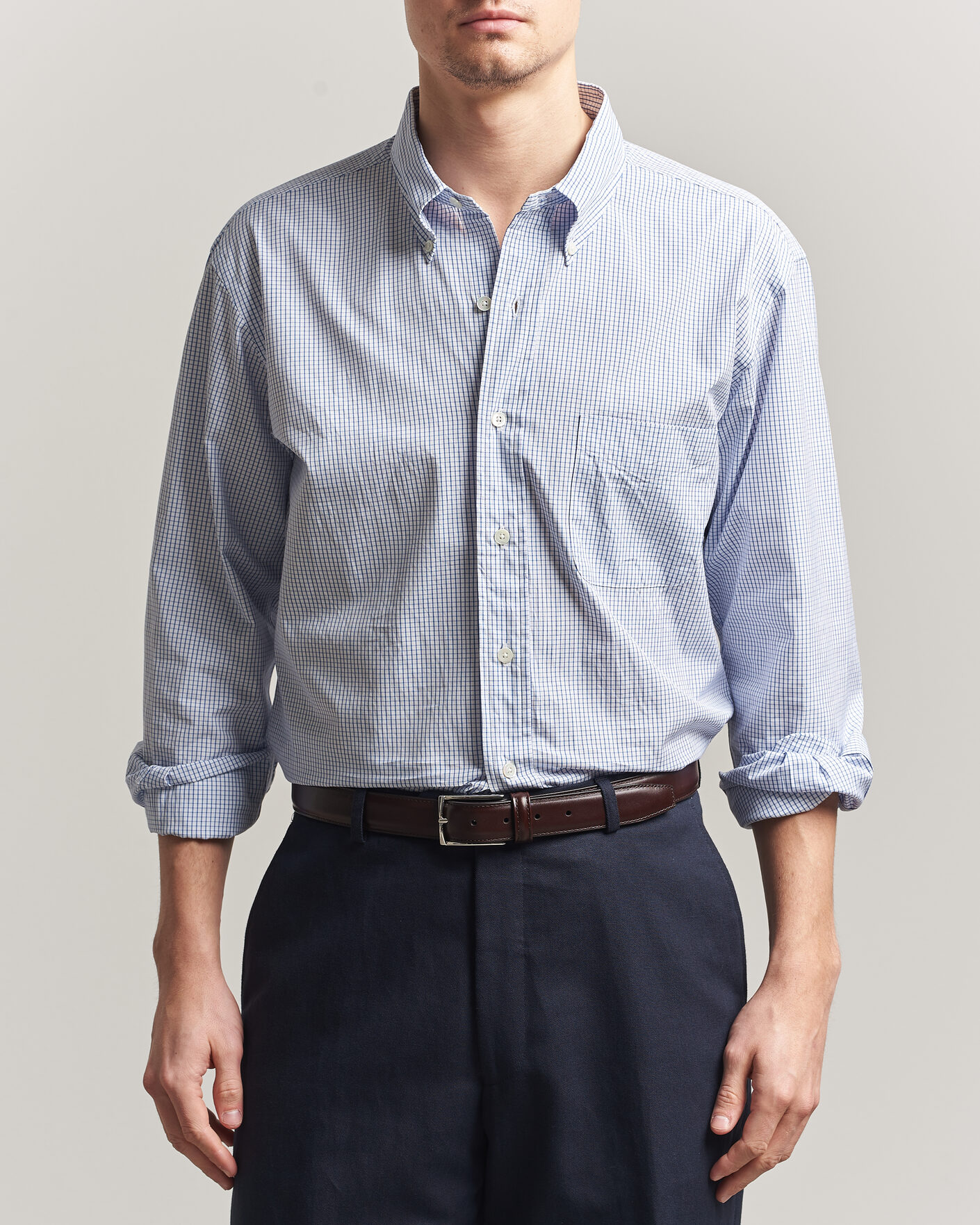 Herre | Skjorter | Kamakura Shirts | Vintage Ivy Button Down Shirt Blue Check