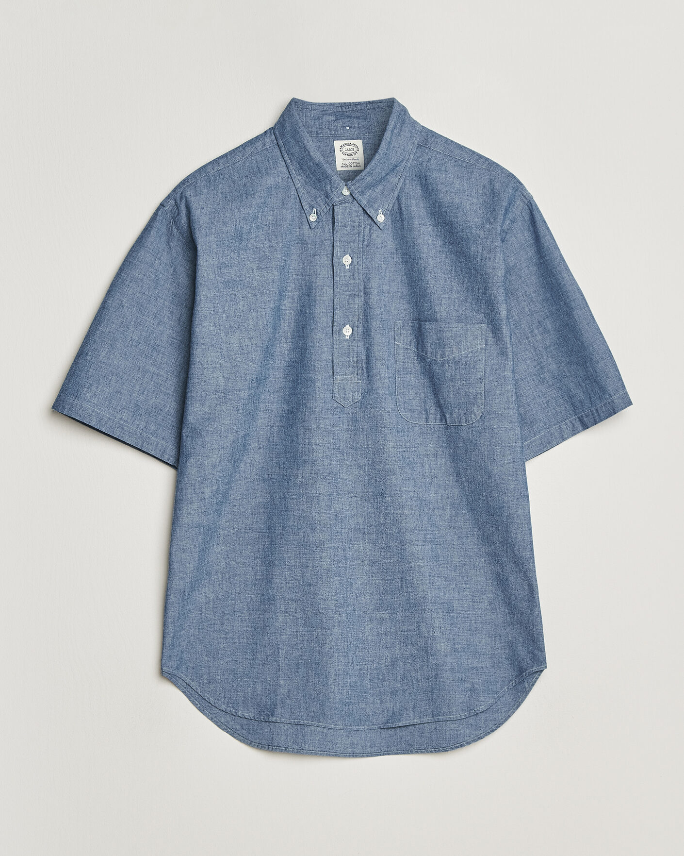 Herre | Skjorter | Kamakura Shirts | Vintage Ivy Half Sleeve Chambray Popover Blue
