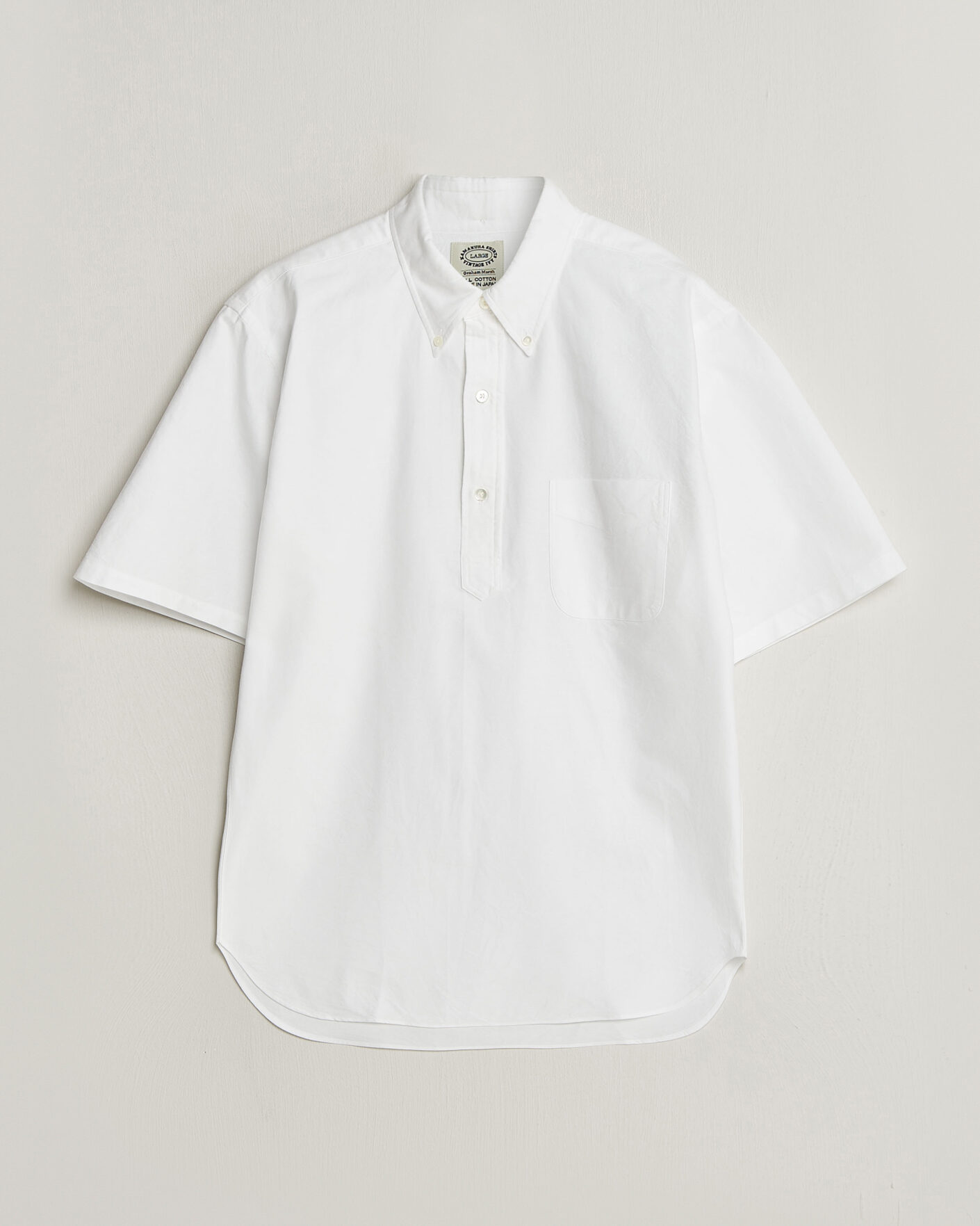 Herre | Skjorter | Kamakura Shirts | Vintage Ivy Half Sleeve Oxford Popover White