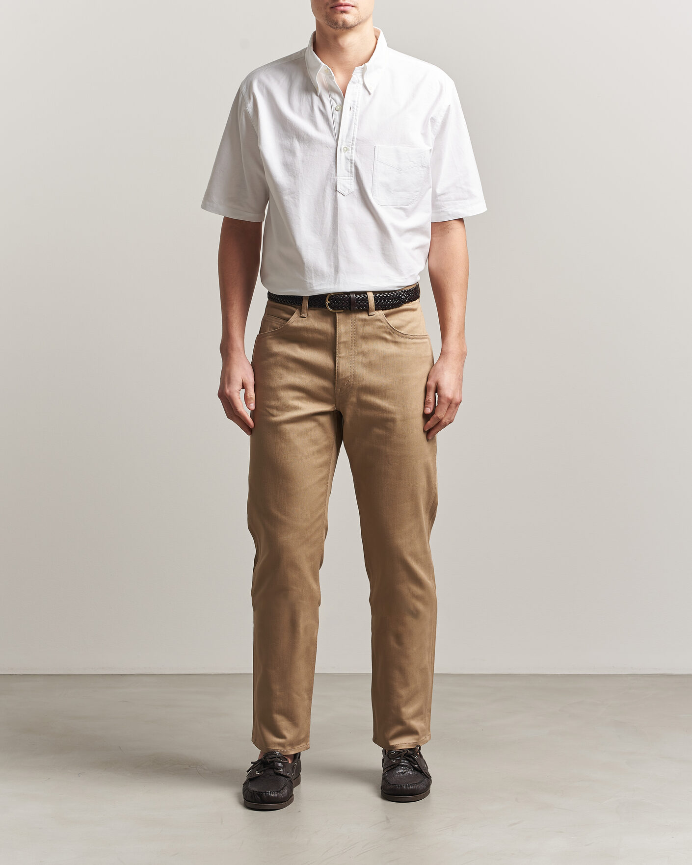 Herre | Skjorter | Kamakura Shirts | Vintage Ivy Half Sleeve Oxford Popover White