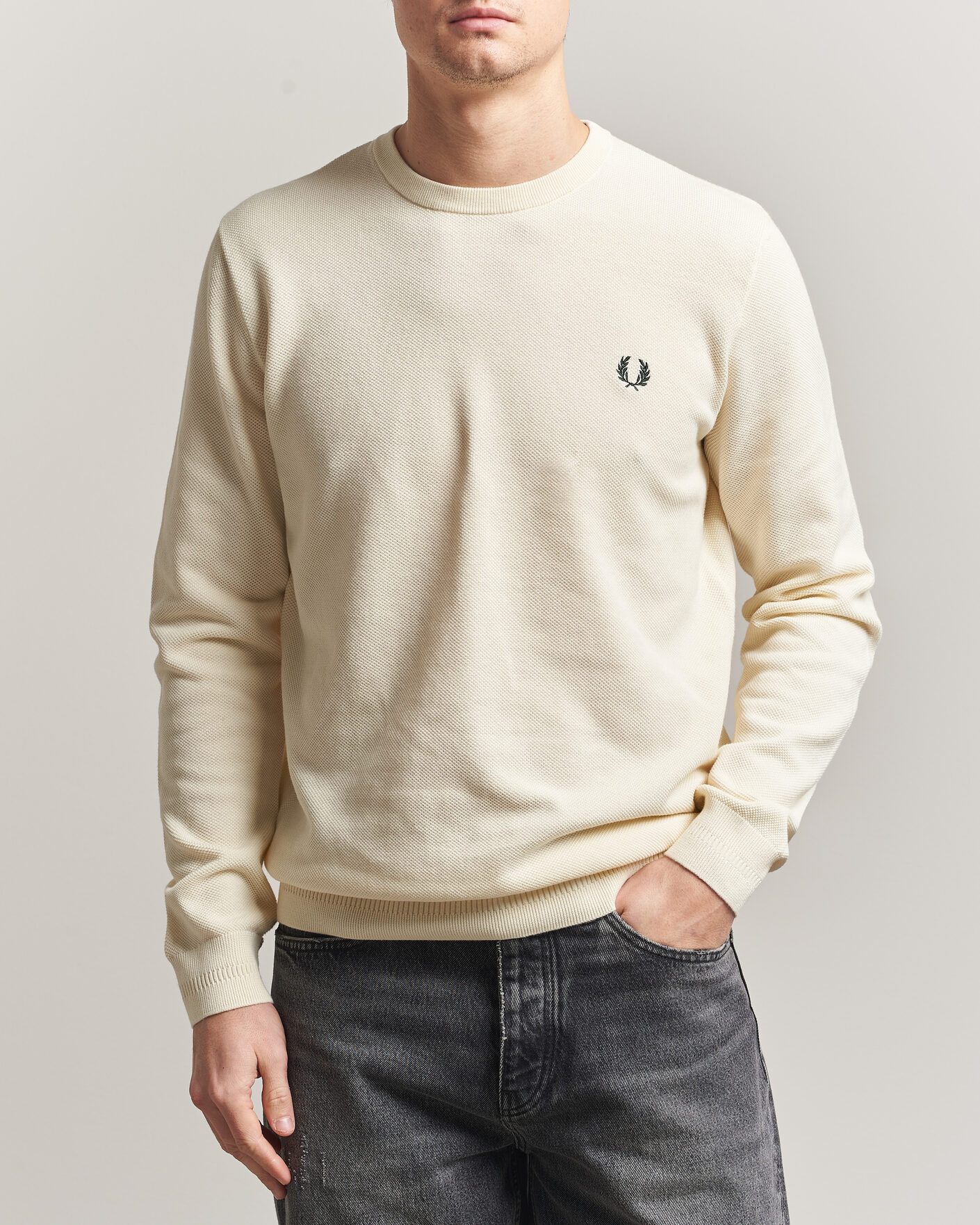 Herre | Trøjer | Fred Perry | Piqué Stitched Sweater Ecru