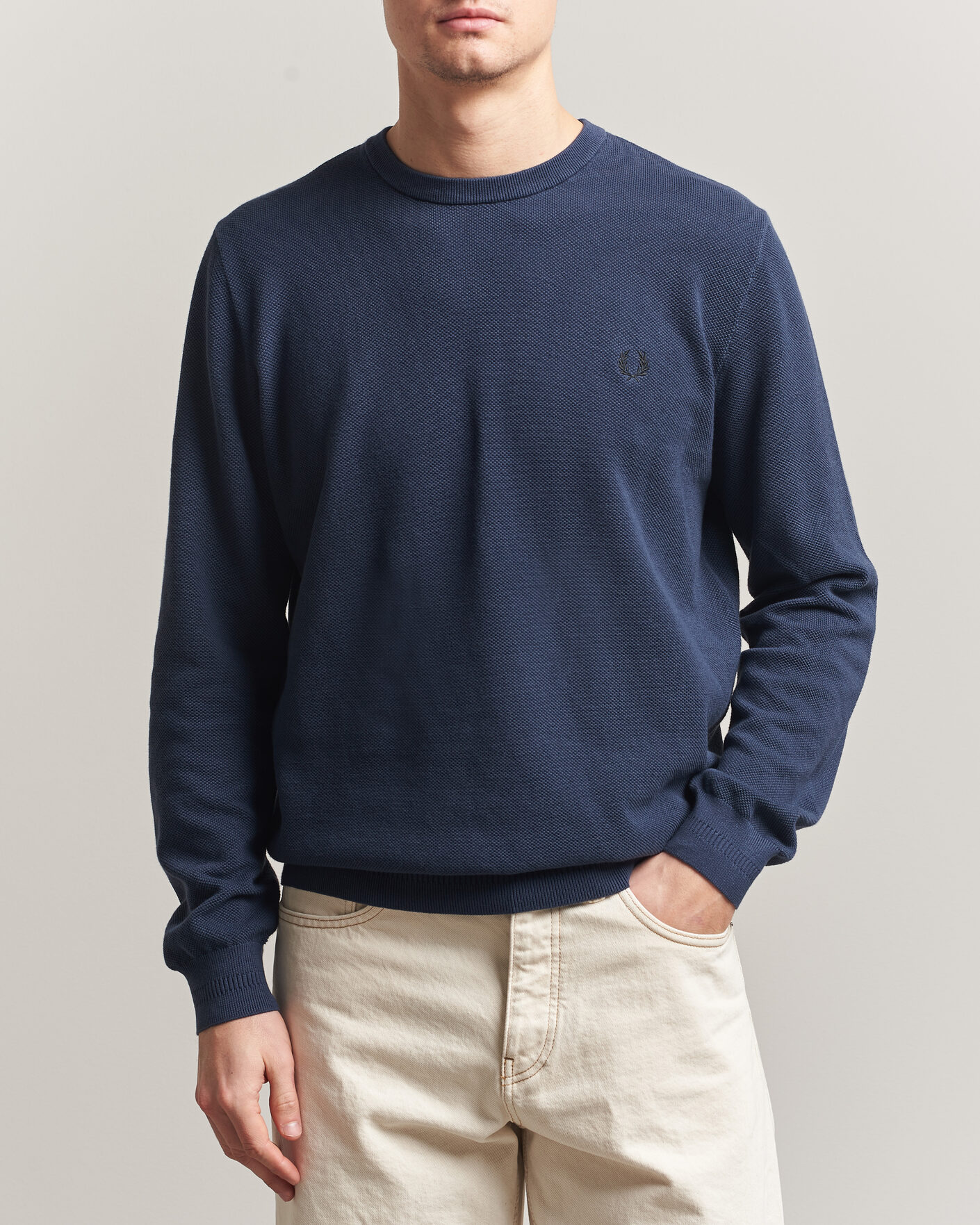 Herre | Trøjer | Fred Perry | Piqué Stitched Sweater Dark Airforce