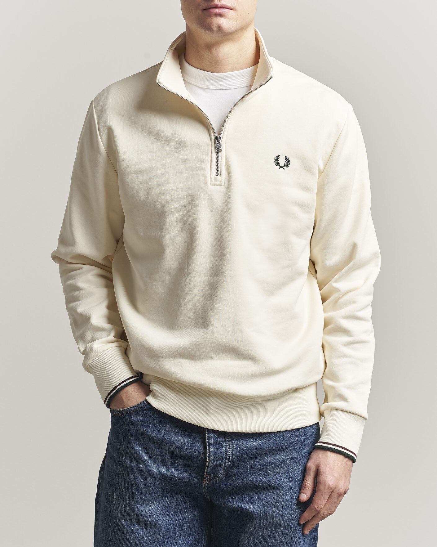 Herre | Trøjer | Fred Perry | Half Zip Sweatshirt Ecru
