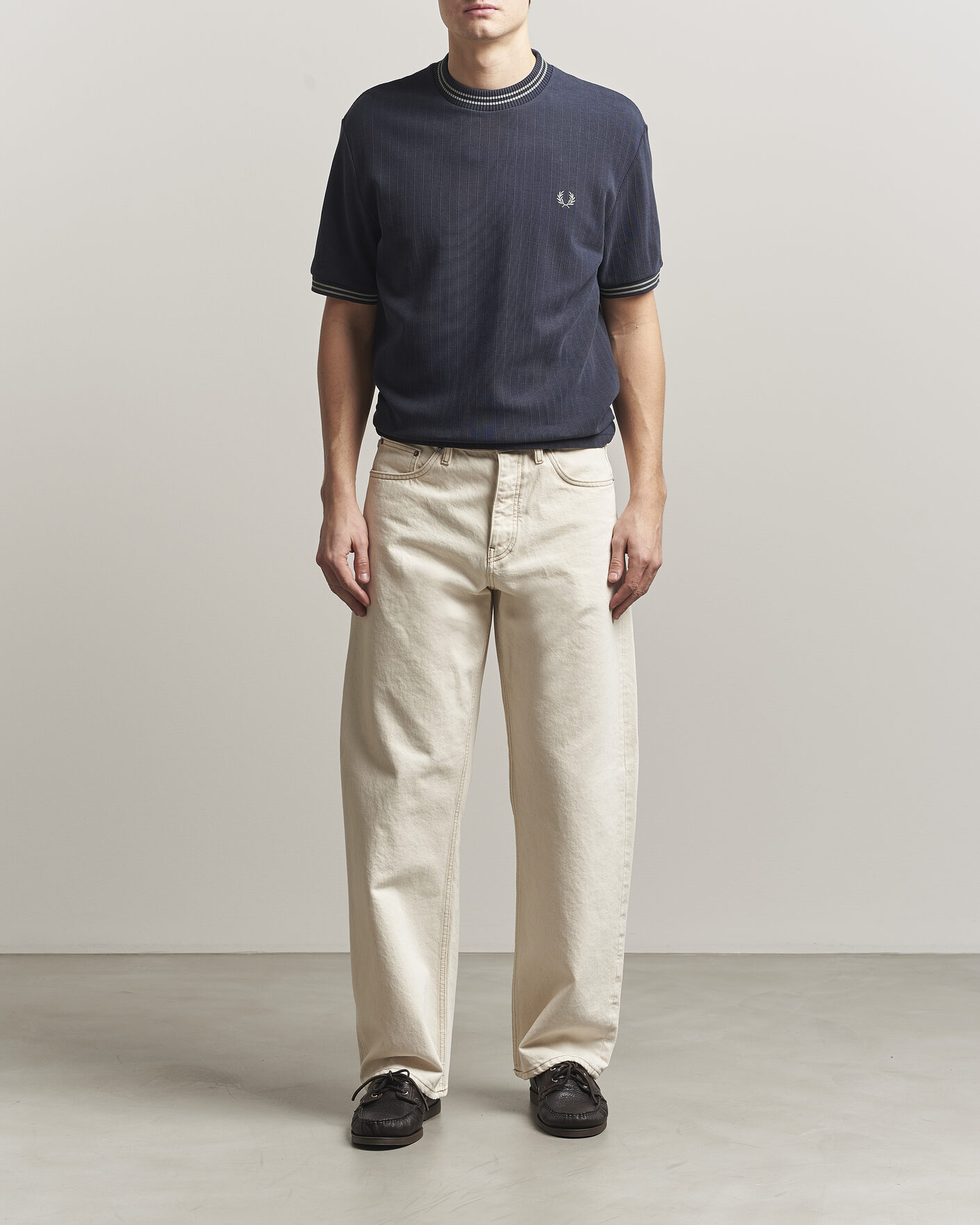 Herre | T-Shirts | Fred Perry | Rib Knitted T-Shirt Navy