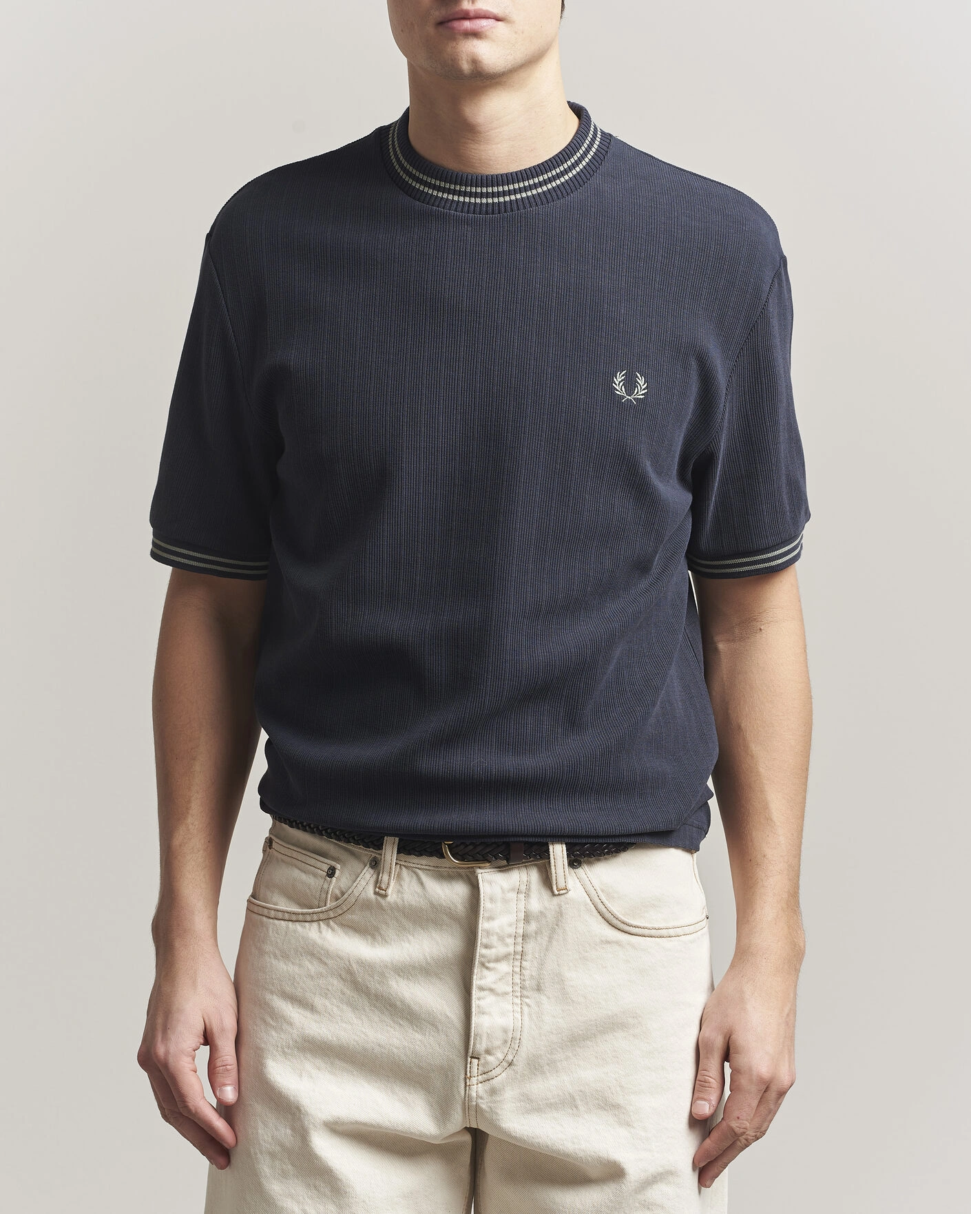 Herre | T-Shirts | Fred Perry | Rib Knitted T-Shirt Navy