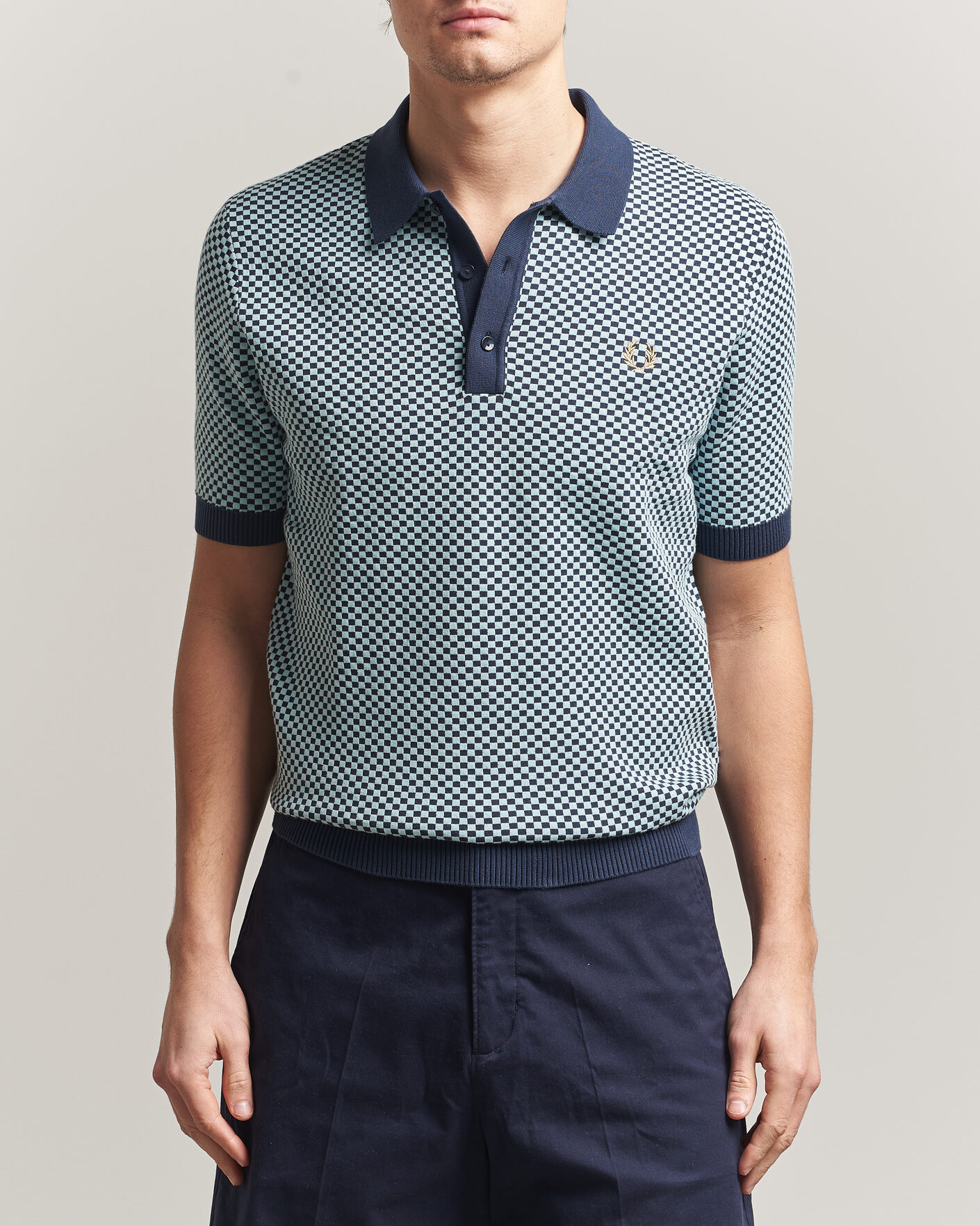 Herre | Polotrøjer | Fred Perry | Checkboard Knitted Polo Dark Airforce