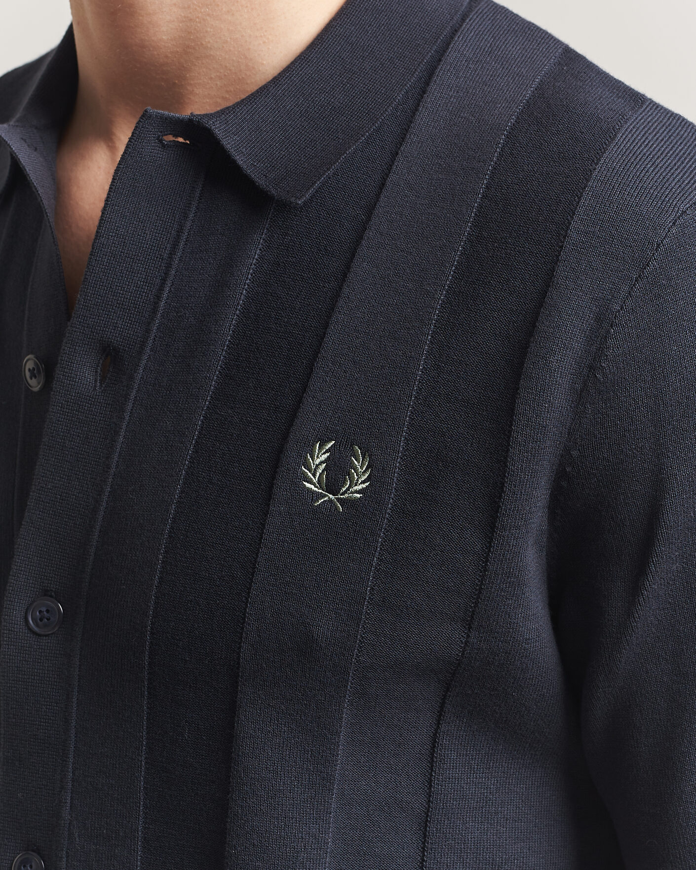 Herre | Skjorter | Fred Perry | Tonal Vertical Striped Knitted Shirt Navy