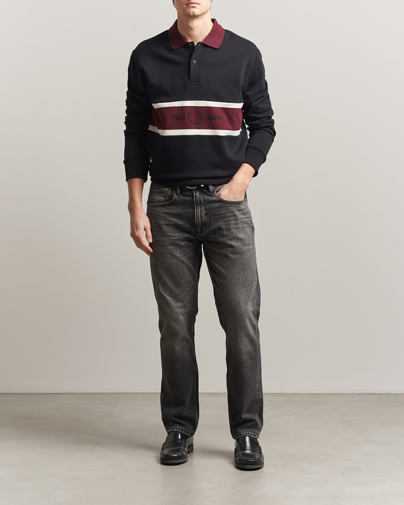 Herre | Trøjer | Fred Perry | Embroidered Paneled Polo Sweater Black