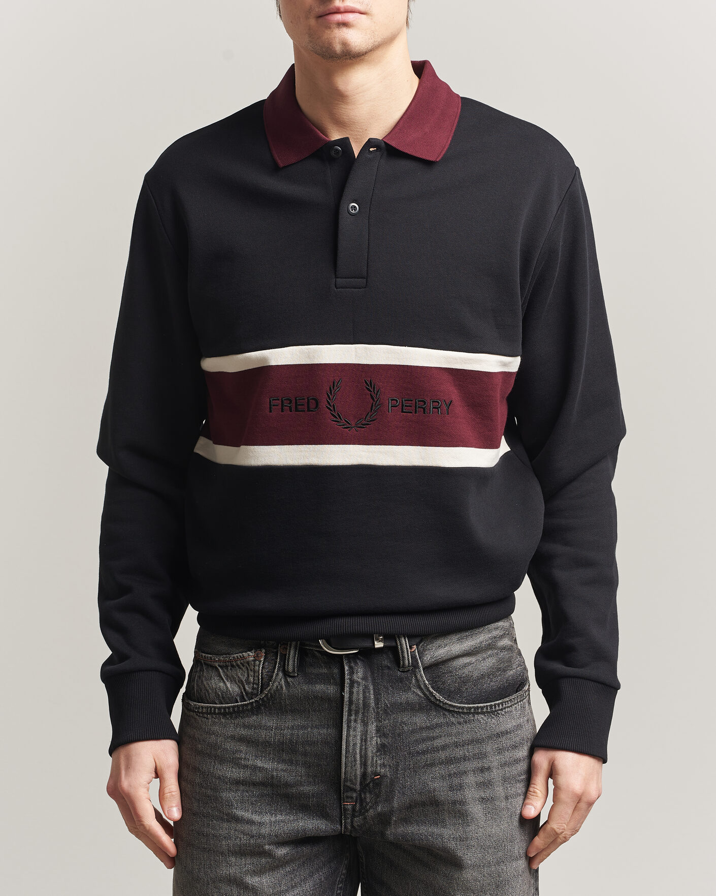 Herre | Trøjer | Fred Perry | Embroidered Paneled Polo Sweater Black