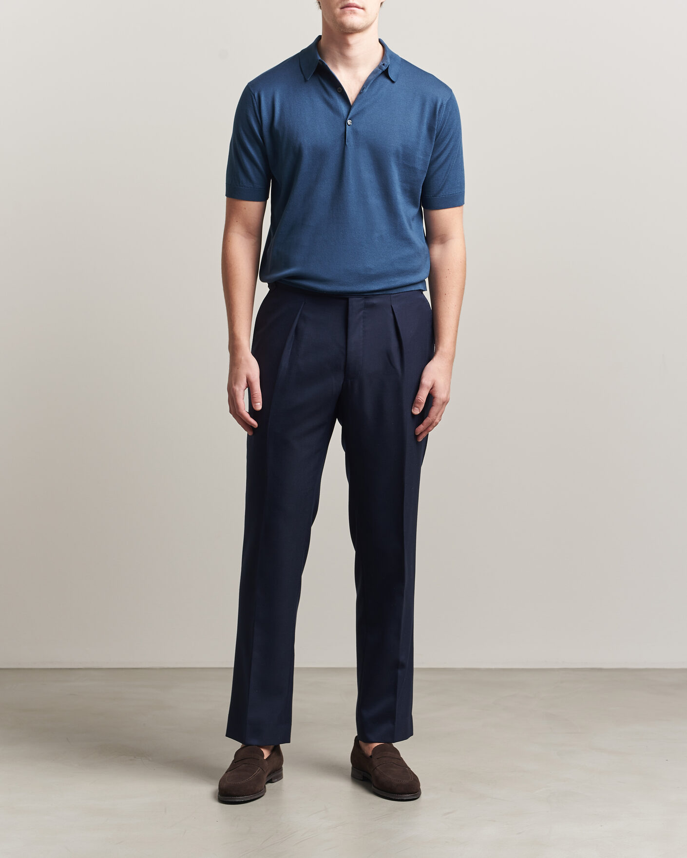 Herre | Polotrøjer | John Smedley | Adrian Slim Fit Sea Island Cotton Polo Delft Blue