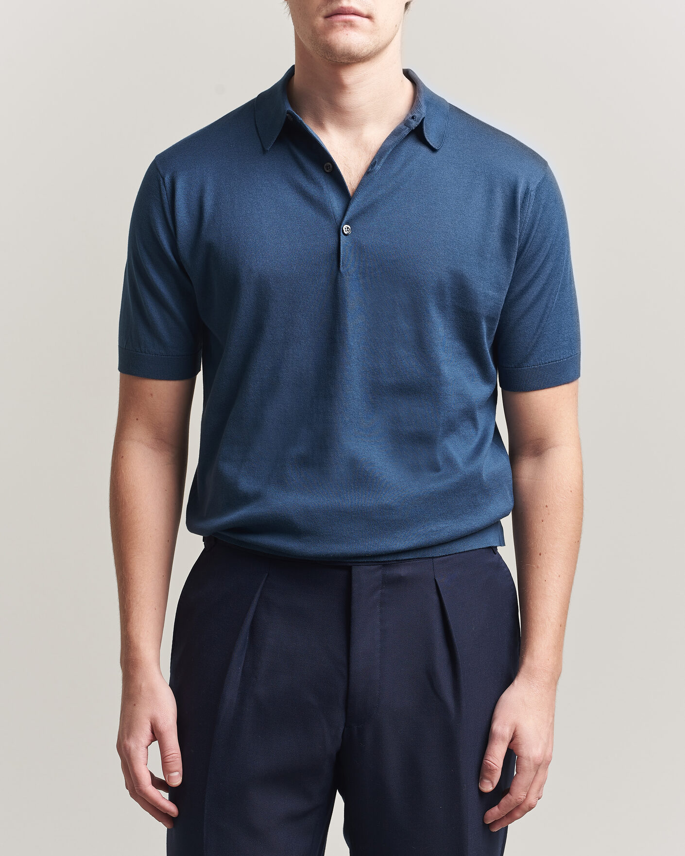 Herre | Polotrøjer | John Smedley | Adrian Slim Fit Sea Island Cotton Polo Delft Blue