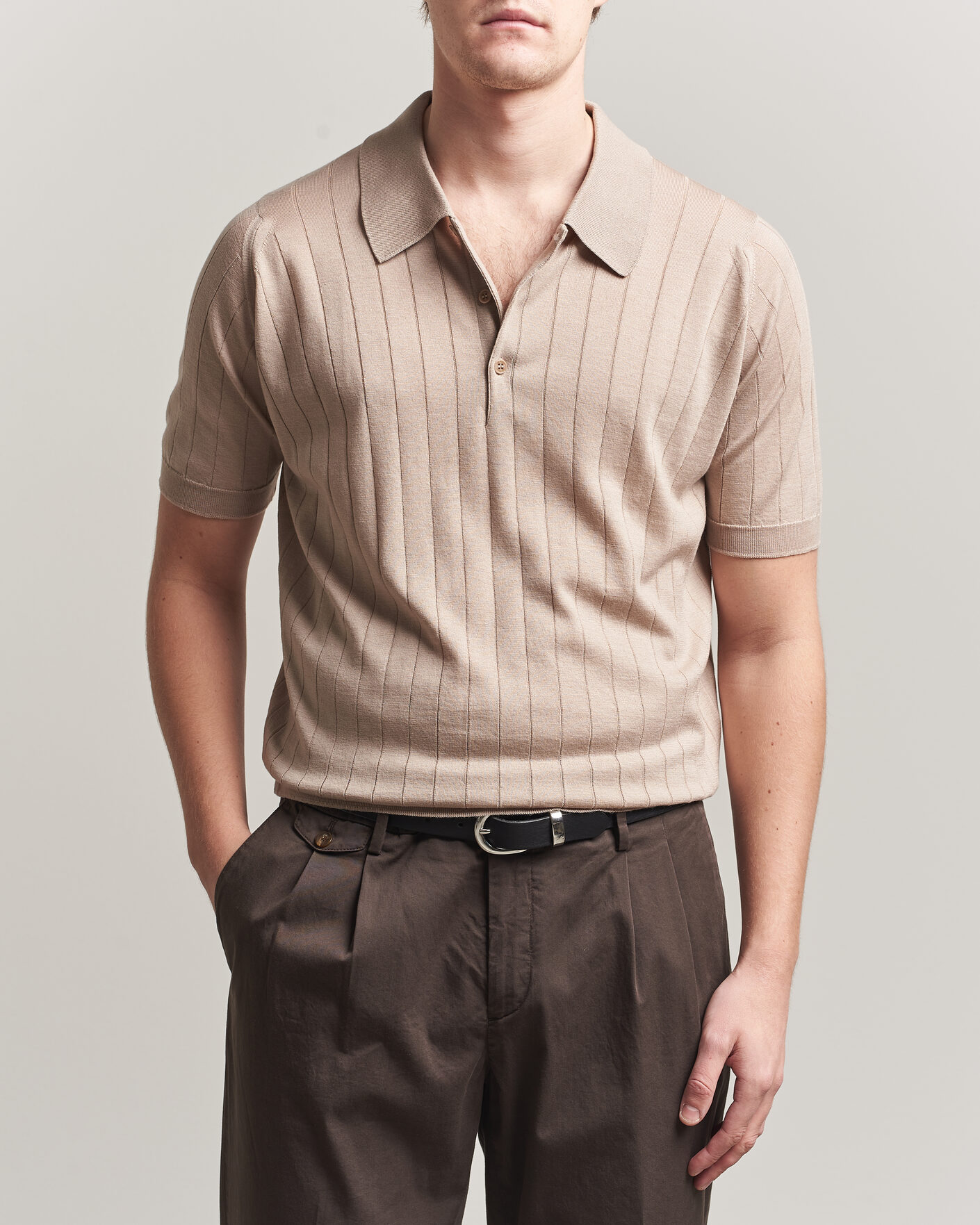 Herre | Polotrøjer | John Smedley | Williams Merino/Cotton Knitted Polo Oat
