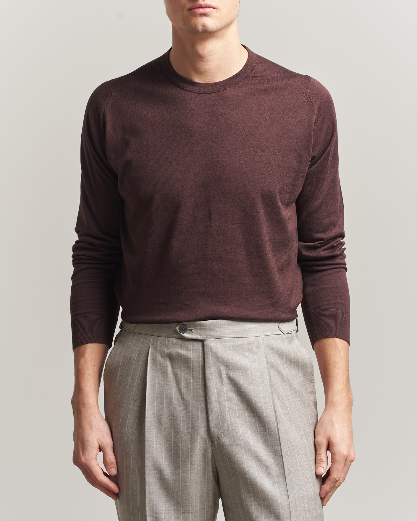Herre | Trøjer | John Smedley | Rowland Sea Island Crew Neck Pullover Raisin Brown