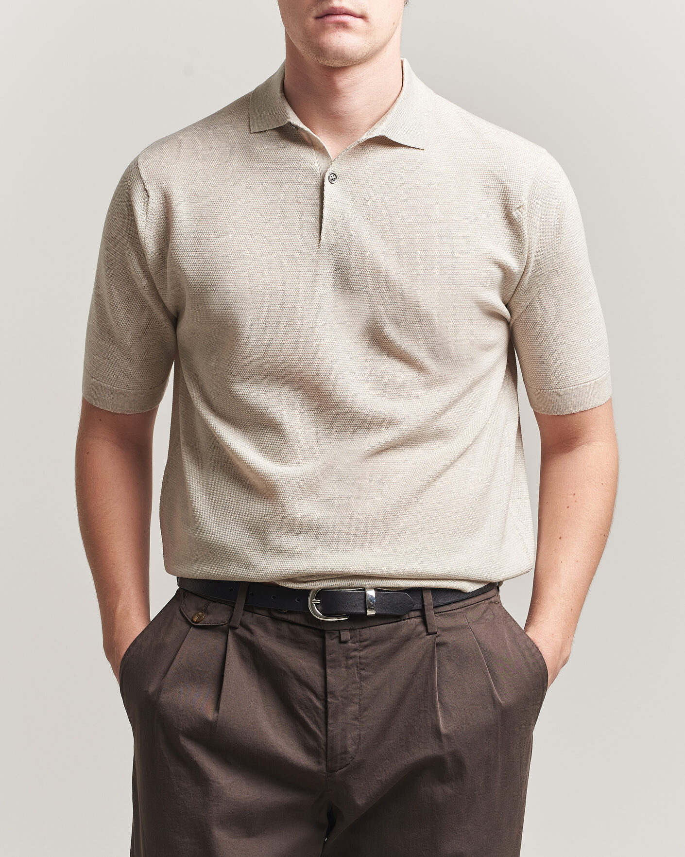 Herre | Polotrøjer | John Smedley | 14 Singular Knitted Textured Polo Grey Fleece