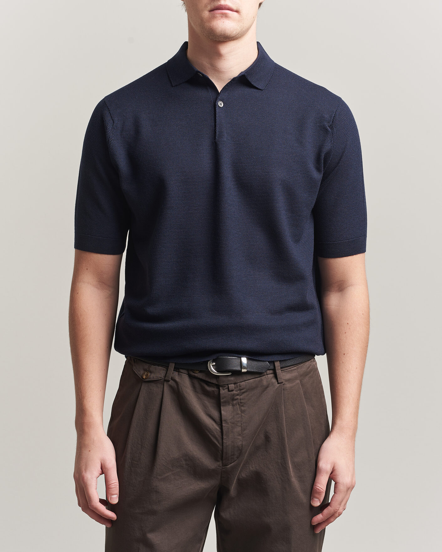 Herre | Polotrøjer | John Smedley | 14 Singular Knitted Textured Polo Midnight