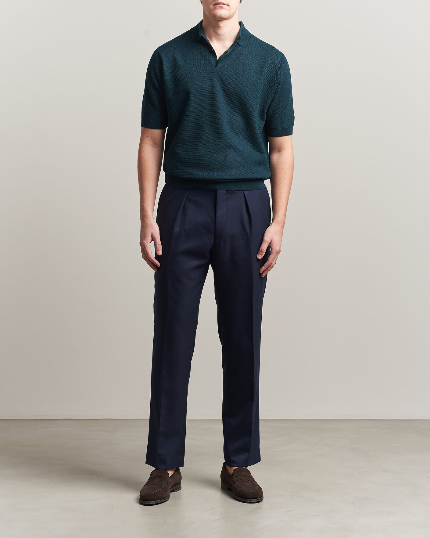 Herre | Polotrøjer | John Smedley | 14 Singular Knitted Textured Polo Richardson Green