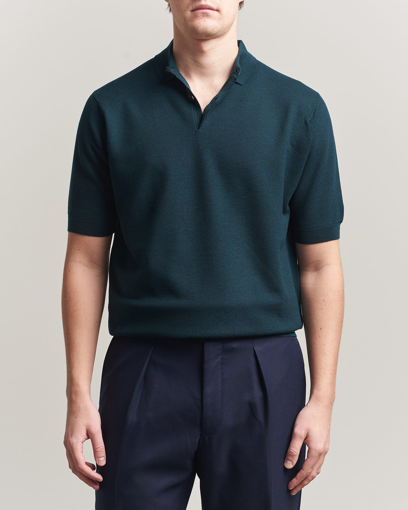 Herre | Polotrøjer | John Smedley | 14 Singular Knitted Textured Polo Richardson Green
