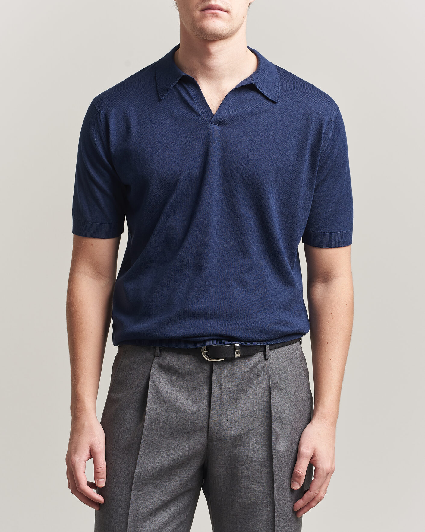 Herre | Polotrøjer | John Smedley | Noah Open Collar Sea Island Polo French Navy
