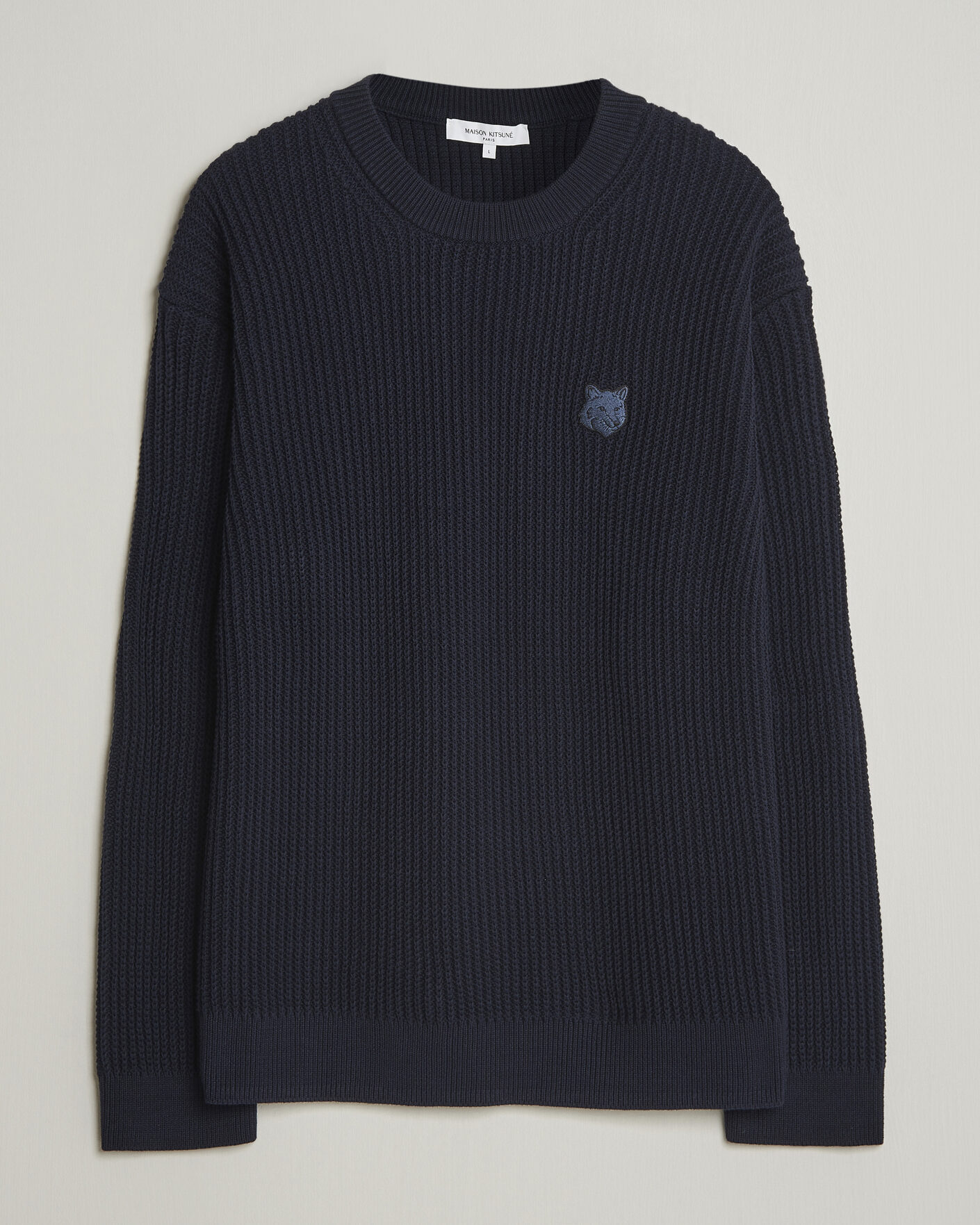 Herre | Trøjer | Maison Kitsuné | Tonal Fox Head Rib Knitted Sweater Navy