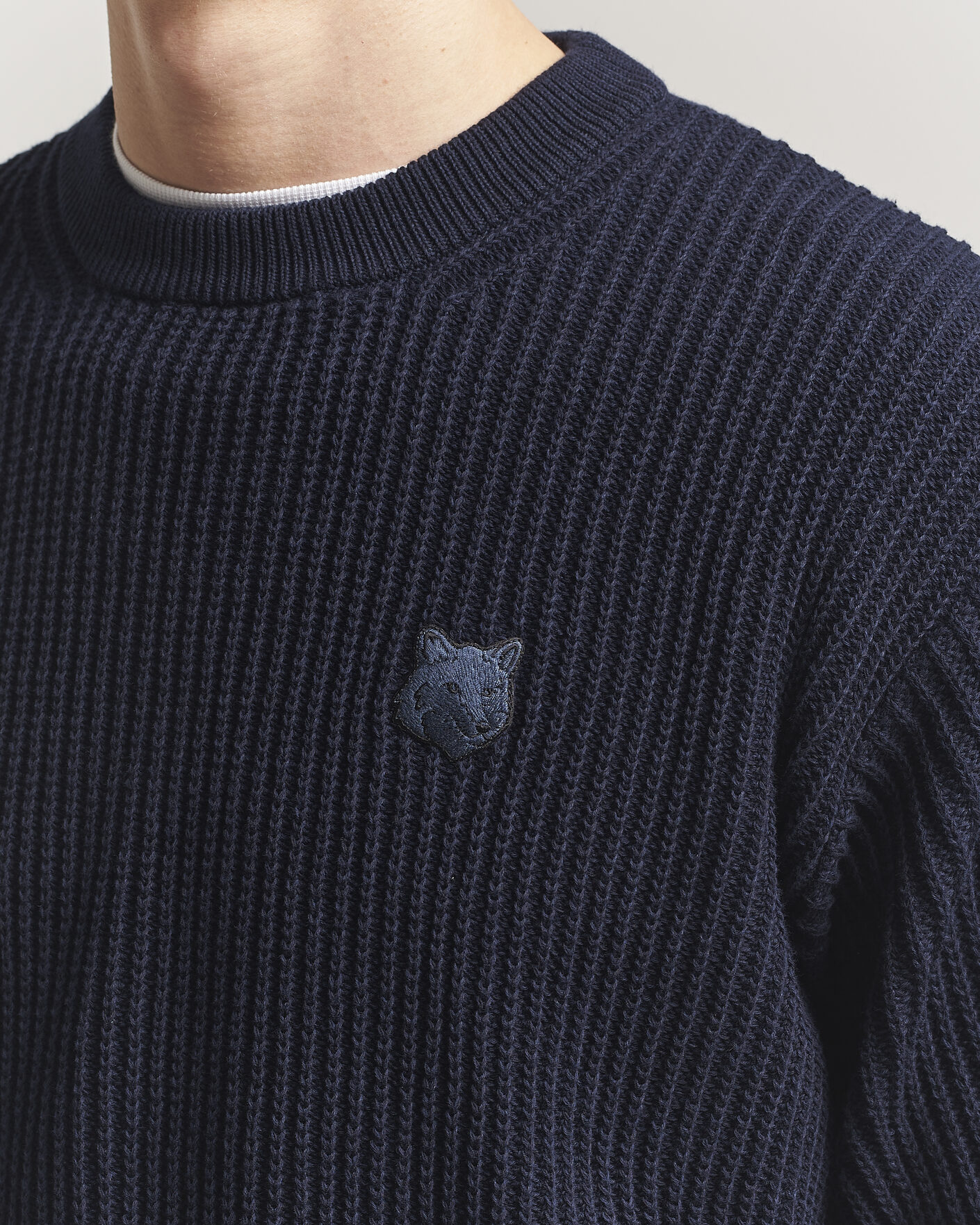 Herre | Trøjer | Maison Kitsuné | Tonal Fox Head Rib Knitted Sweater Navy