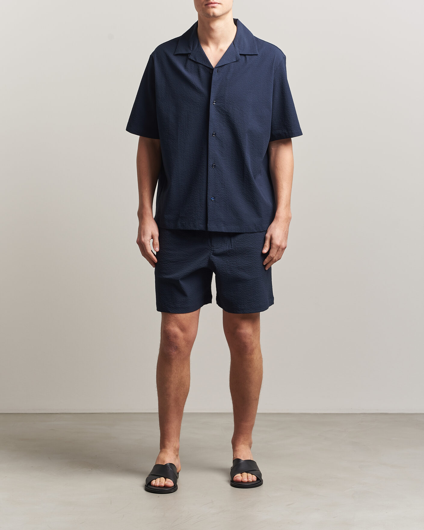 Herre | Shorts | Maison Kitsuné | Seersucker Drawstring Shorts Navy