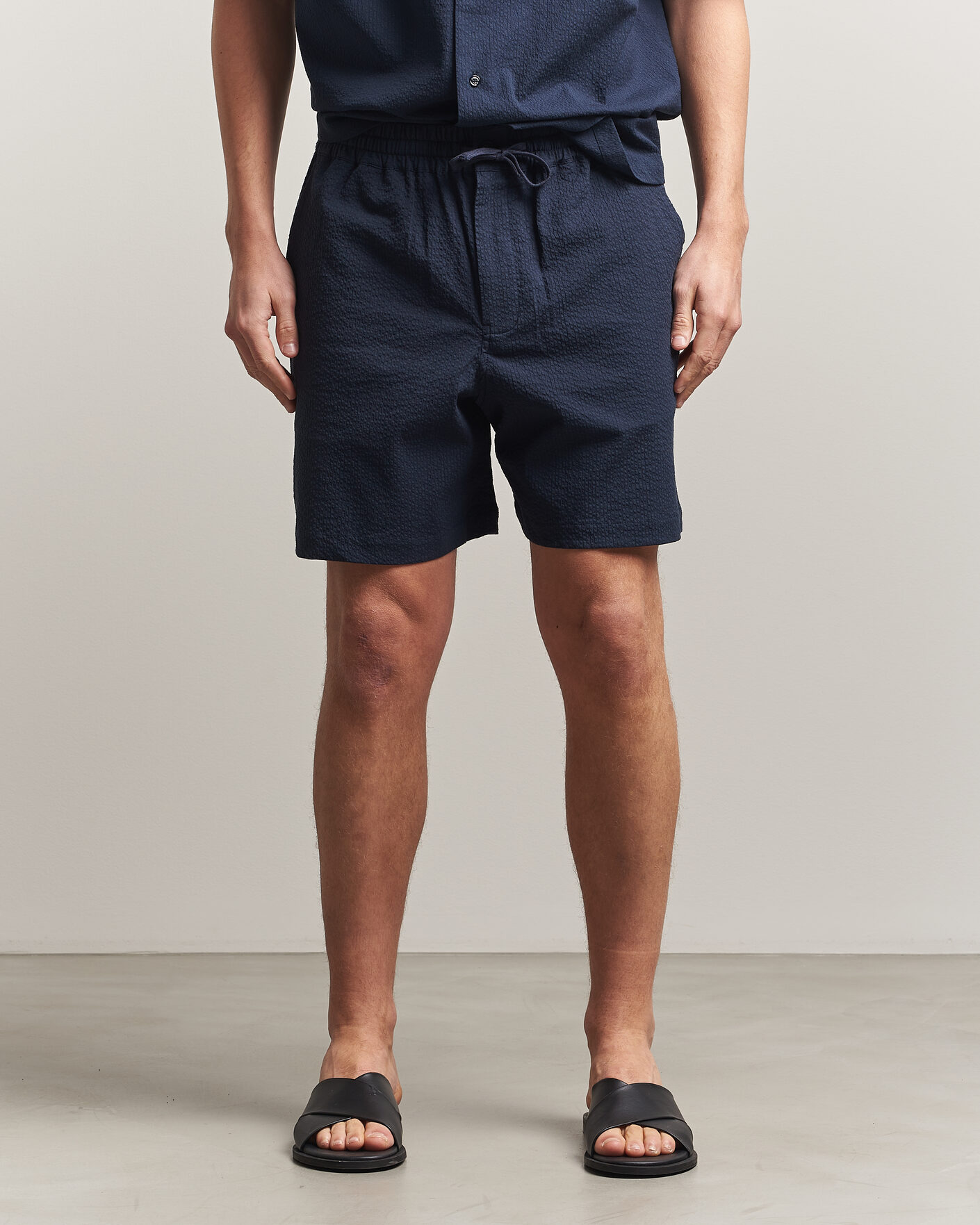 Herre | Shorts | Maison Kitsuné | Seersucker Drawstring Shorts Navy