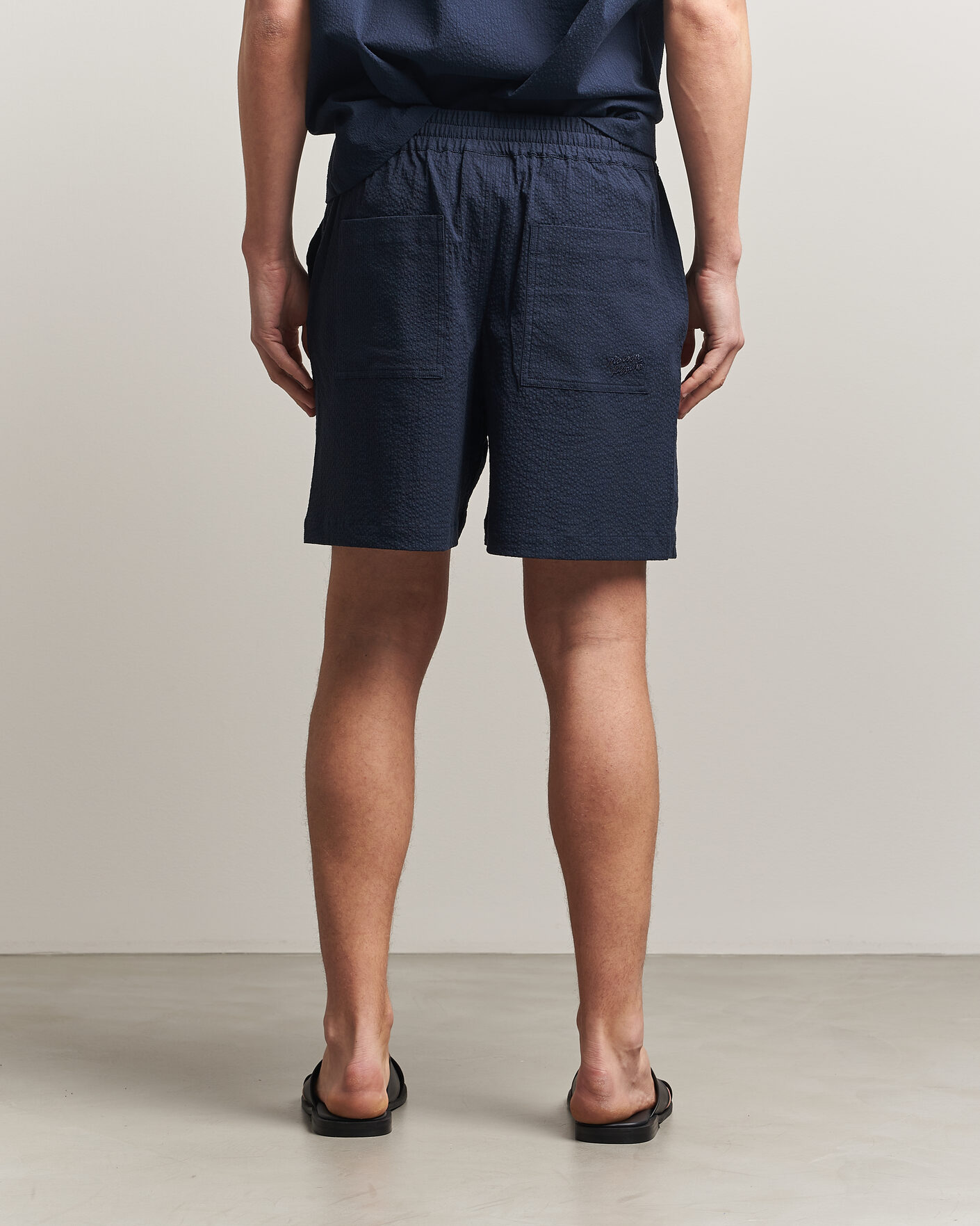 Herre | Shorts | Maison Kitsuné | Seersucker Drawstring Shorts Navy