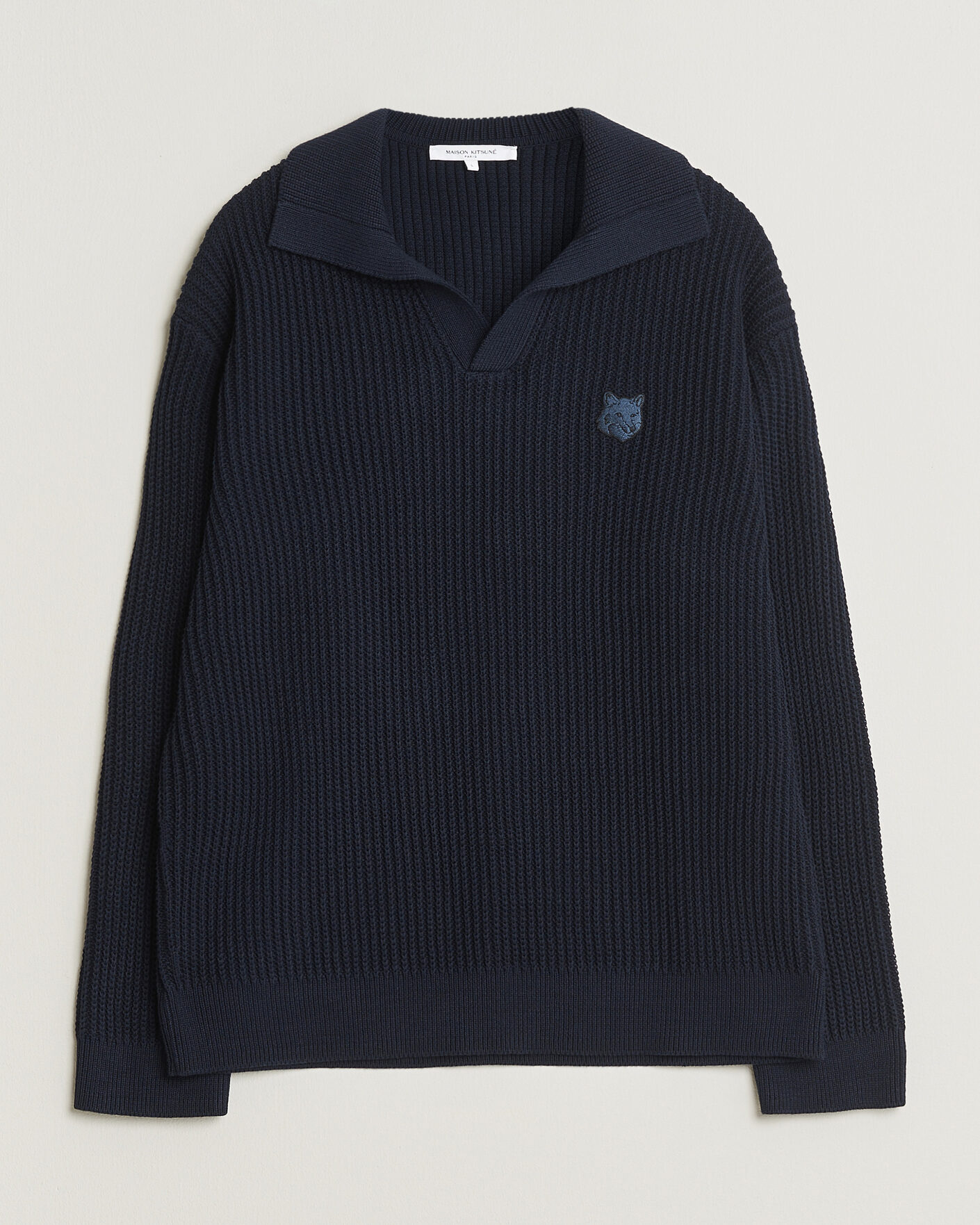 Herre | Polotrøjer | Maison Kitsuné | Tonal Fox Head Rib Knitted Polo Navy