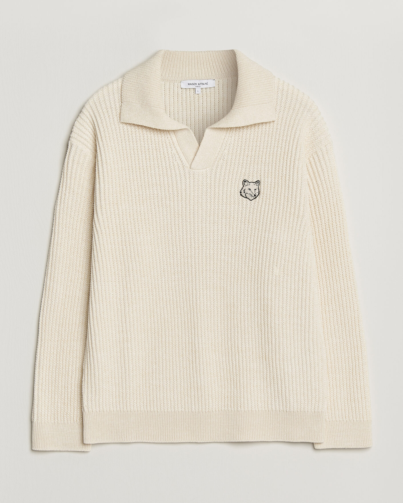 Herre | Polotrøjer | Maison Kitsuné | Tonal Fox Head Rib Knitted Polo Sandshell