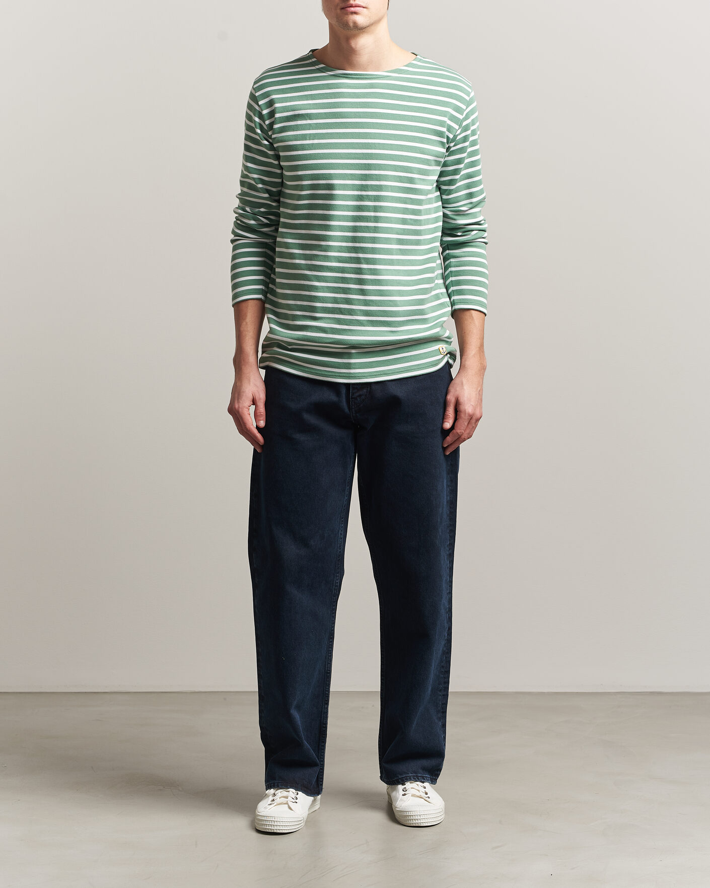 Herre | T-Shirts | Armor-lux | Houat Héritage Stripe Long Sleeve T-Shirt Ivy/Blanc