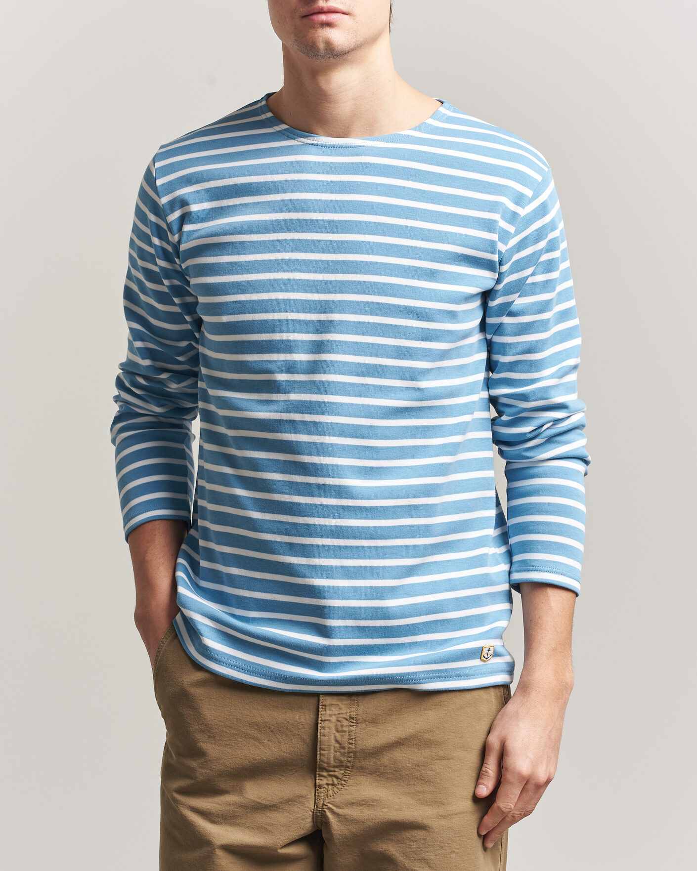 Herre | T-Shirts | Armor-lux | Houat Héritage Stripe Long Sleeve T-Shirt Waterfall/Blanc