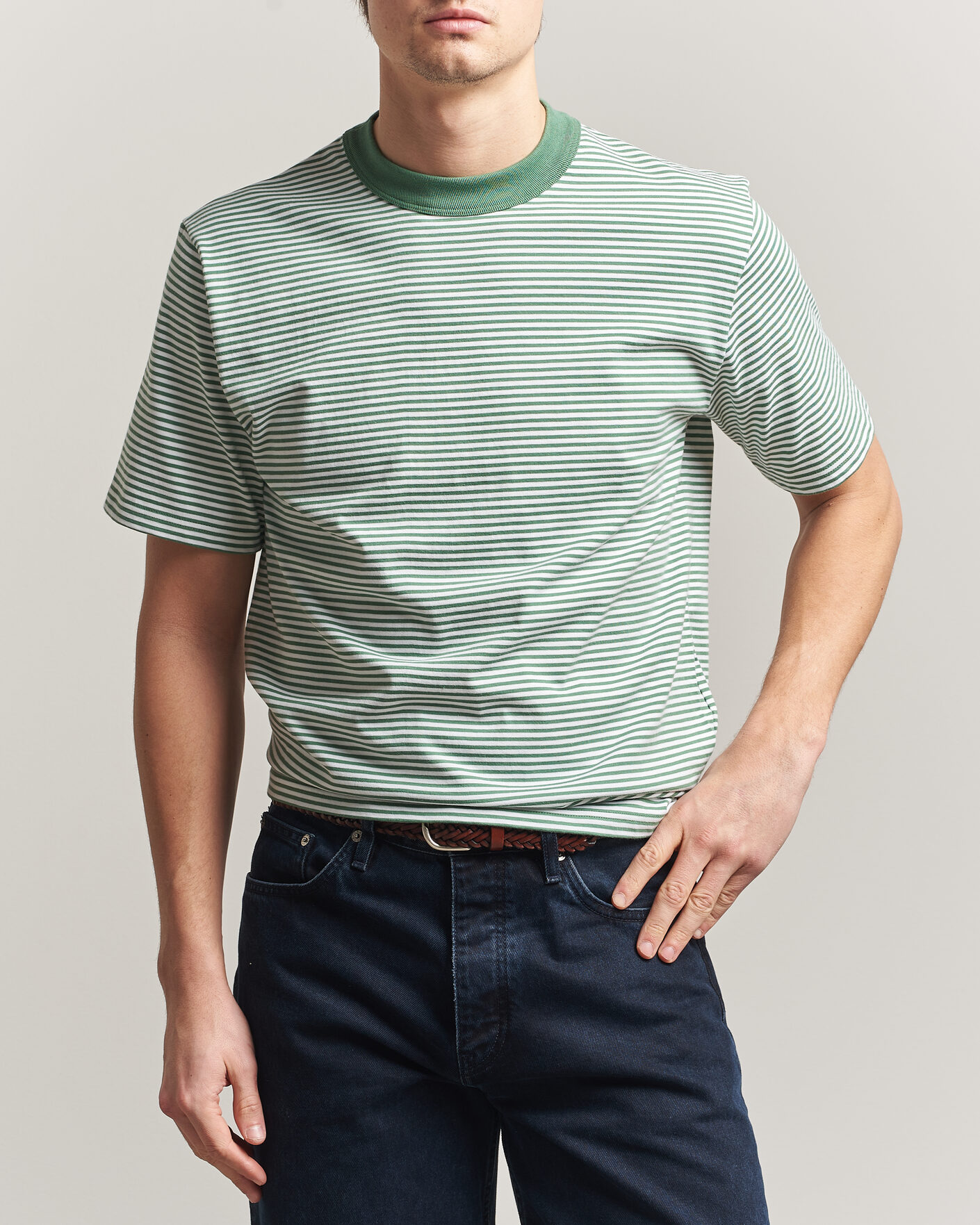 Herre | T-Shirts | Armor-lux | Callac Héritage Stripe T-Shirt Ivy/Blanc