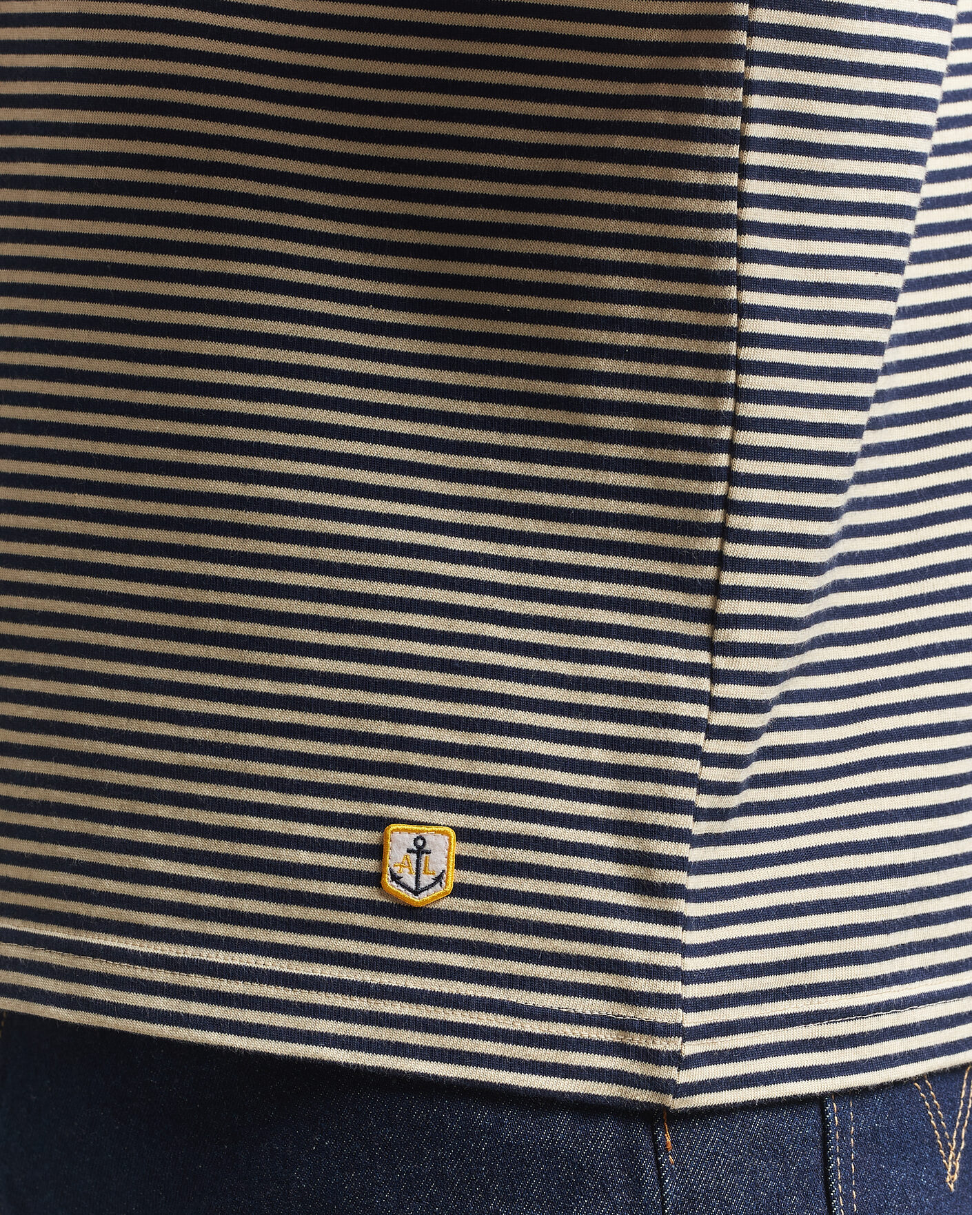 Herre | T-Shirts | Armor-lux | Callac Héritage Stripe T-Shirt Gravel/Marine Deep